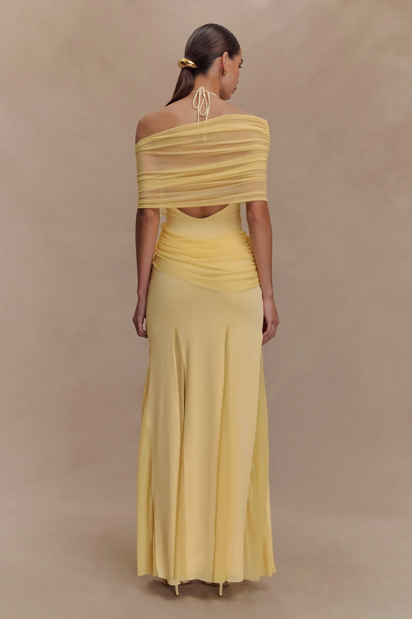 Gabrielle Slinky And Mesh Maxi Dress - Lemon - Image 3