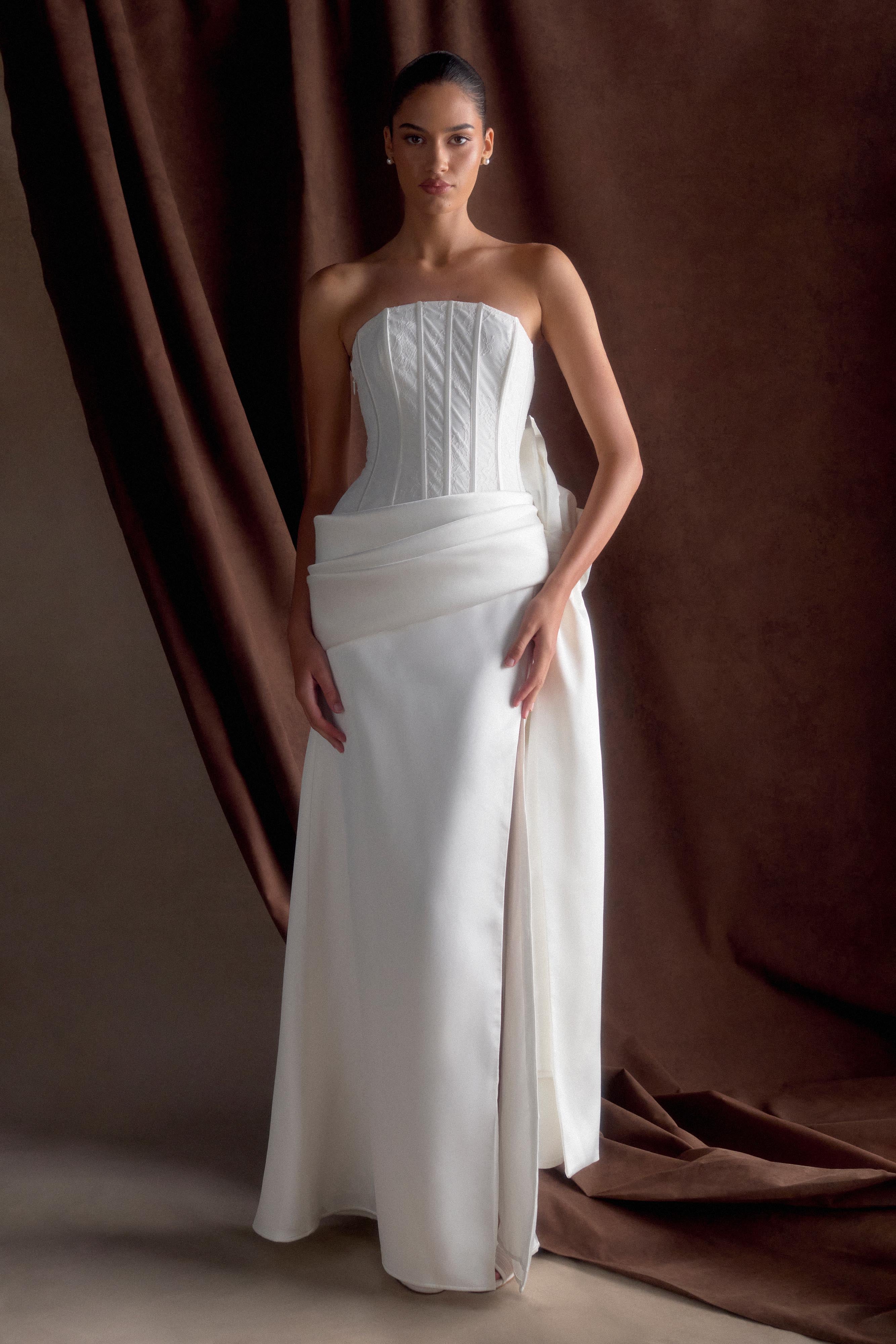 Galia Satin Corset Gown - White - Image 4
