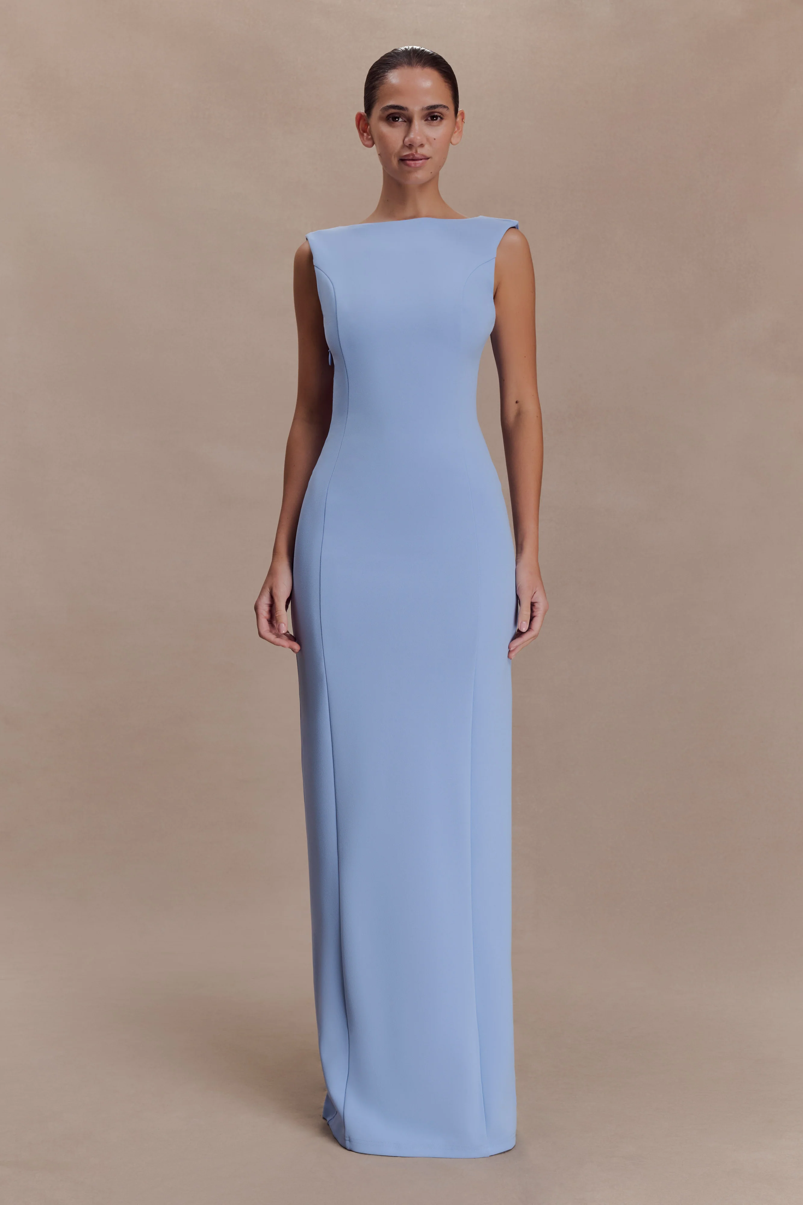 Galilea Crepe Draped Maxi Dress - Cornflower Blue - Image 2