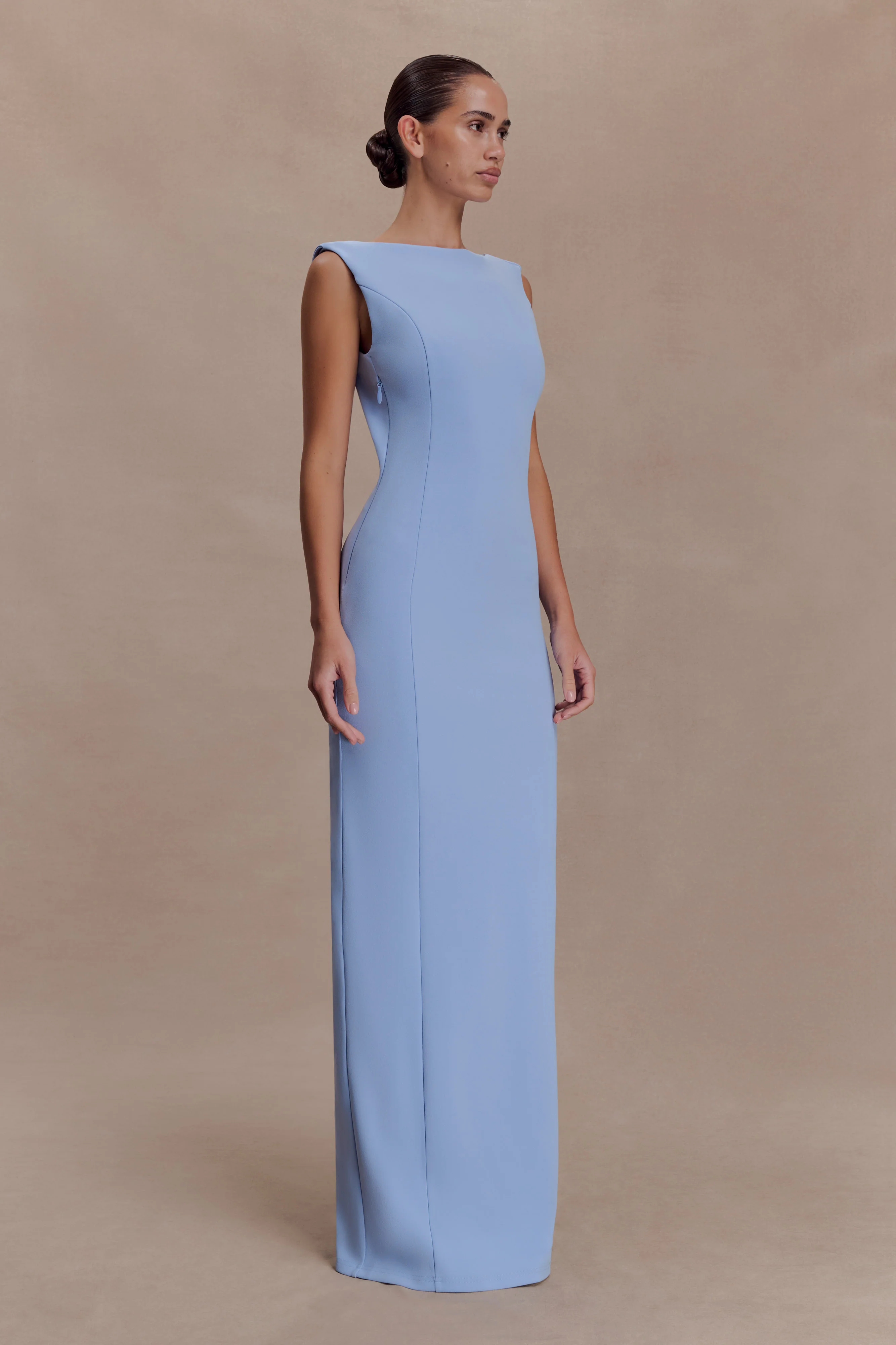 Galilea Crepe Draped Maxi Dress - Cornflower Blue - Image 4
