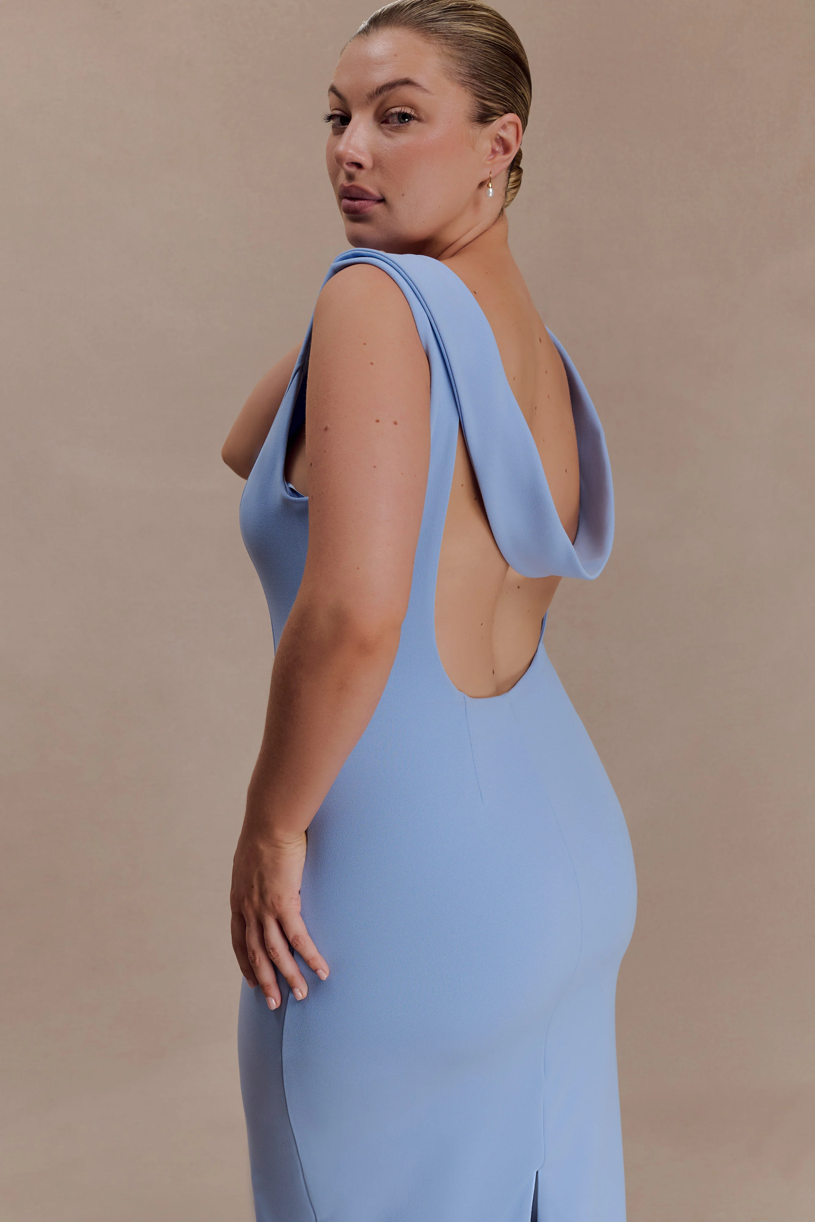 Galilea Crepe Draped Maxi Dress - Cornflower Blue - Image 5