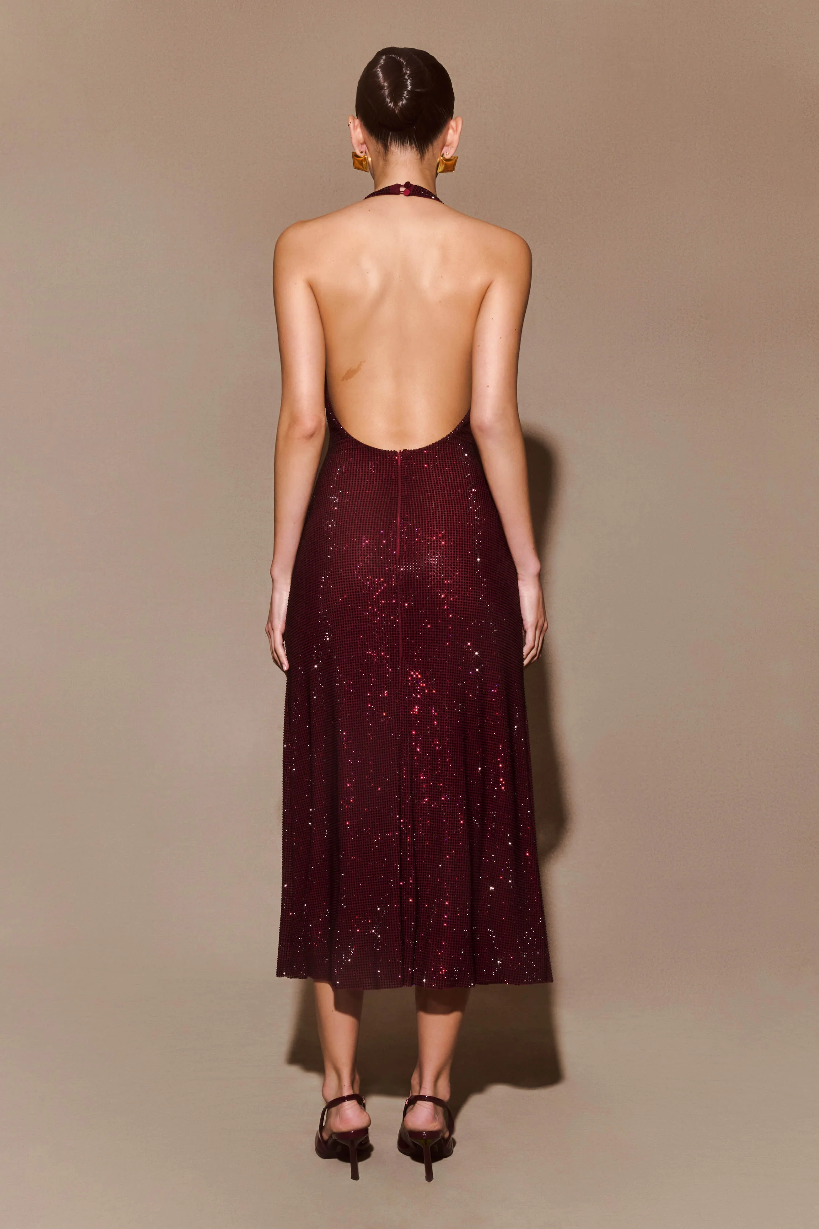 Genie Diamante Halter Midi Dress - Mahogany - Image 2