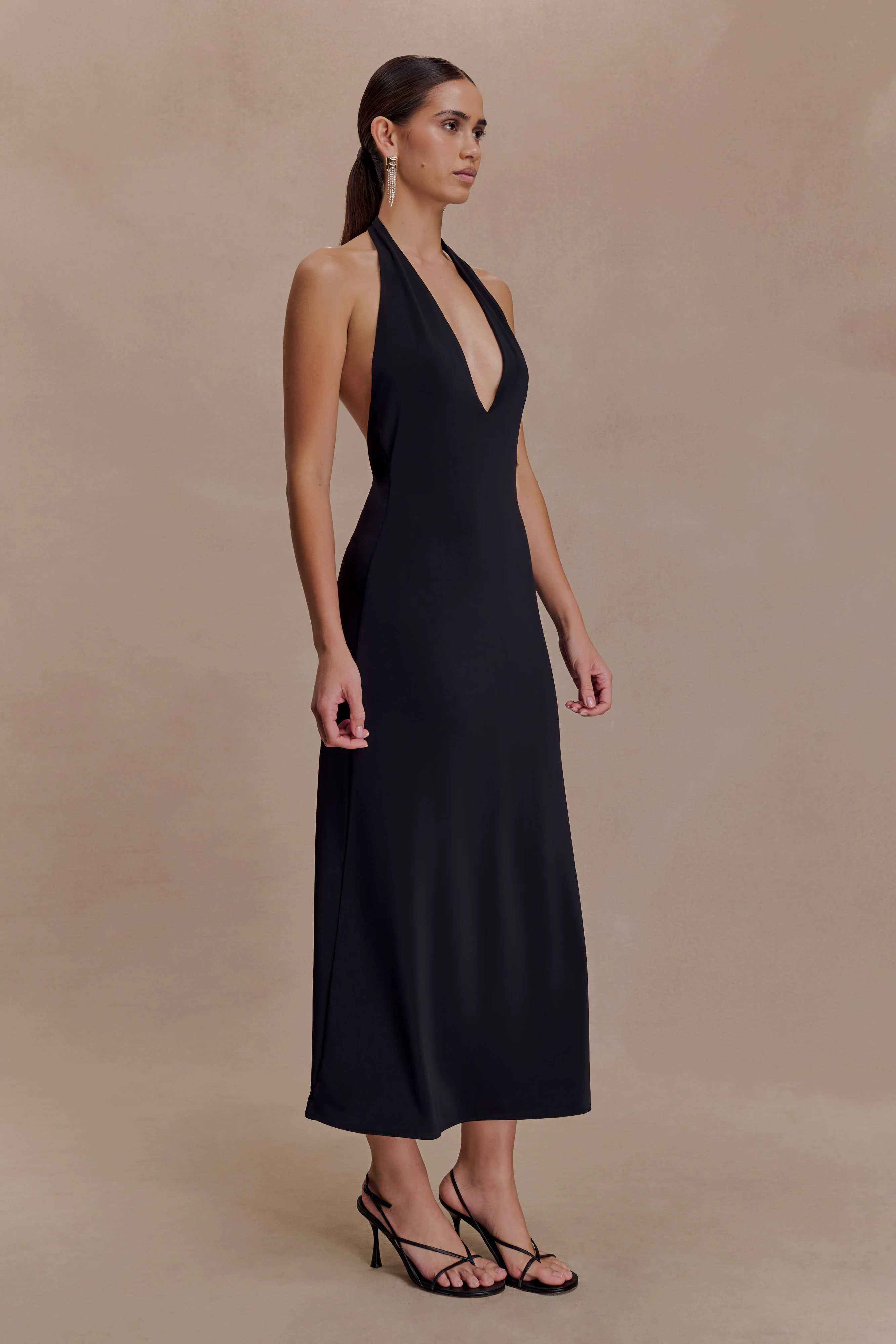 Genie Slinky Halter Midi Dress - Black - Image 4