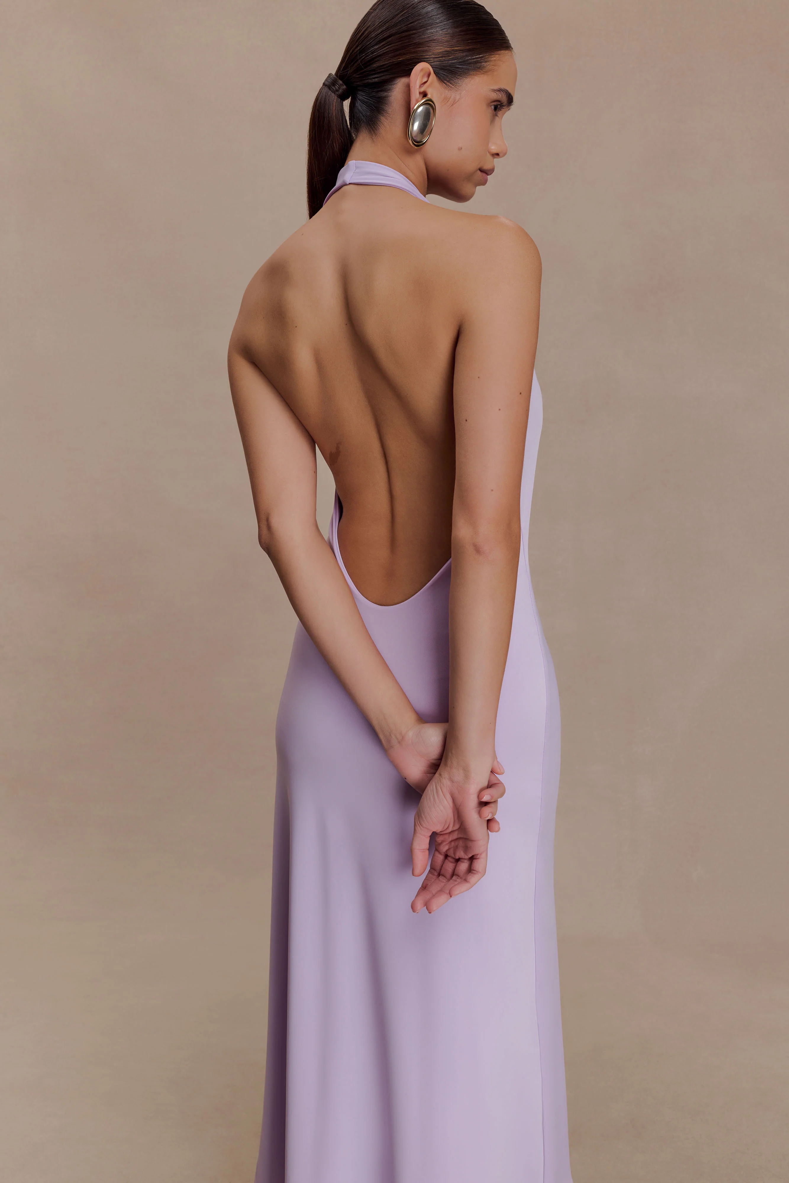 Genie Slinky Halter Midi Dress - Lilac - Image 3