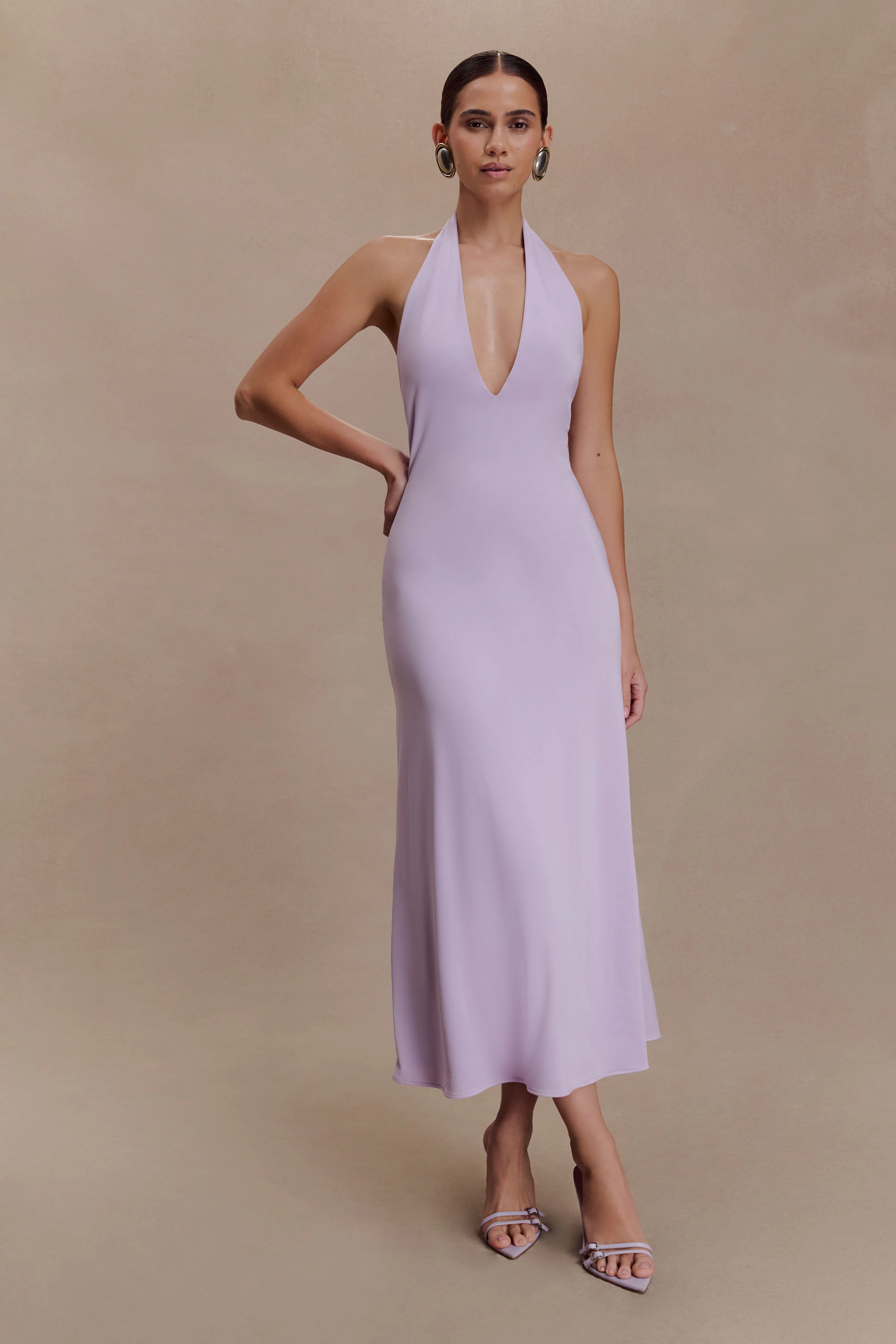 Genie Slinky Halter Midi Dress - Lilac - Image 5