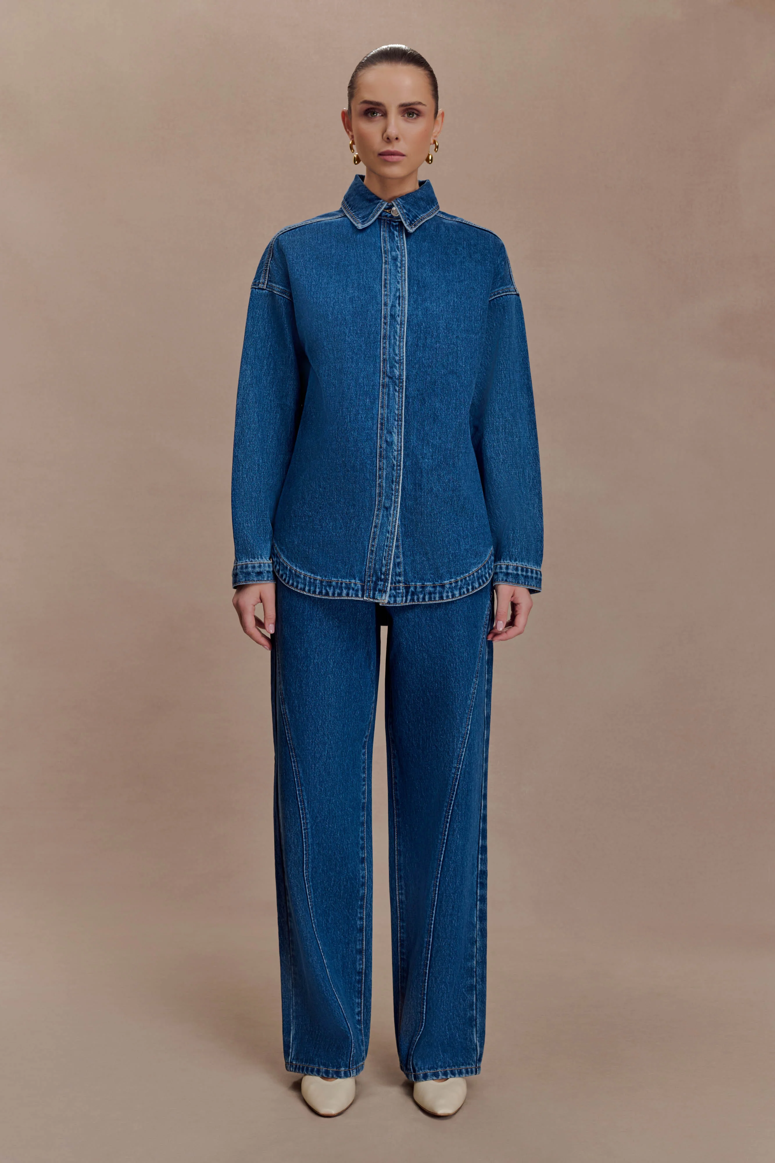 Georgette Mid Rise Paneled Denim Jeans - Dark Blue - Image 7