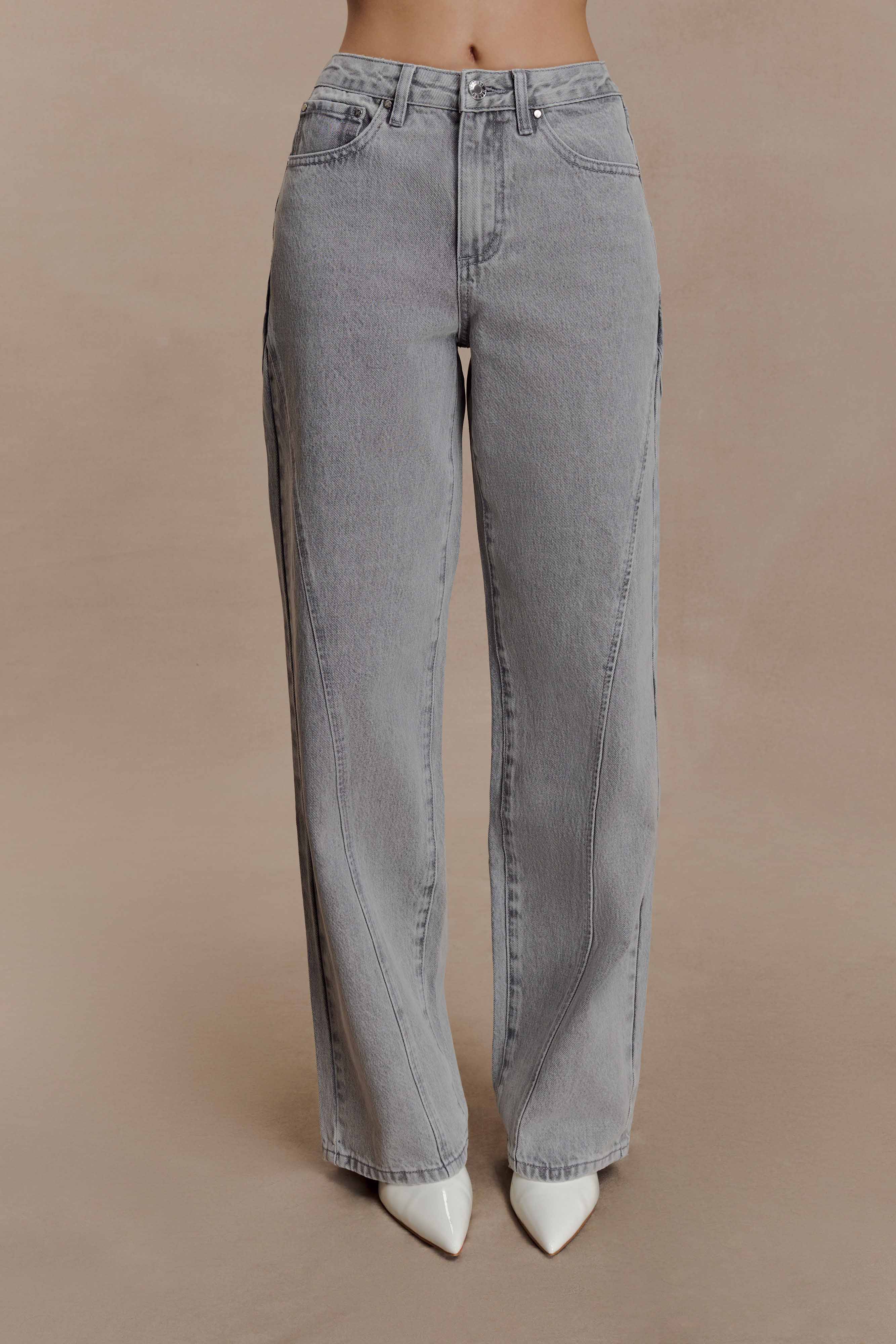 Georgette Mid Rise Paneled Denim Jeans - Grey - Image 9