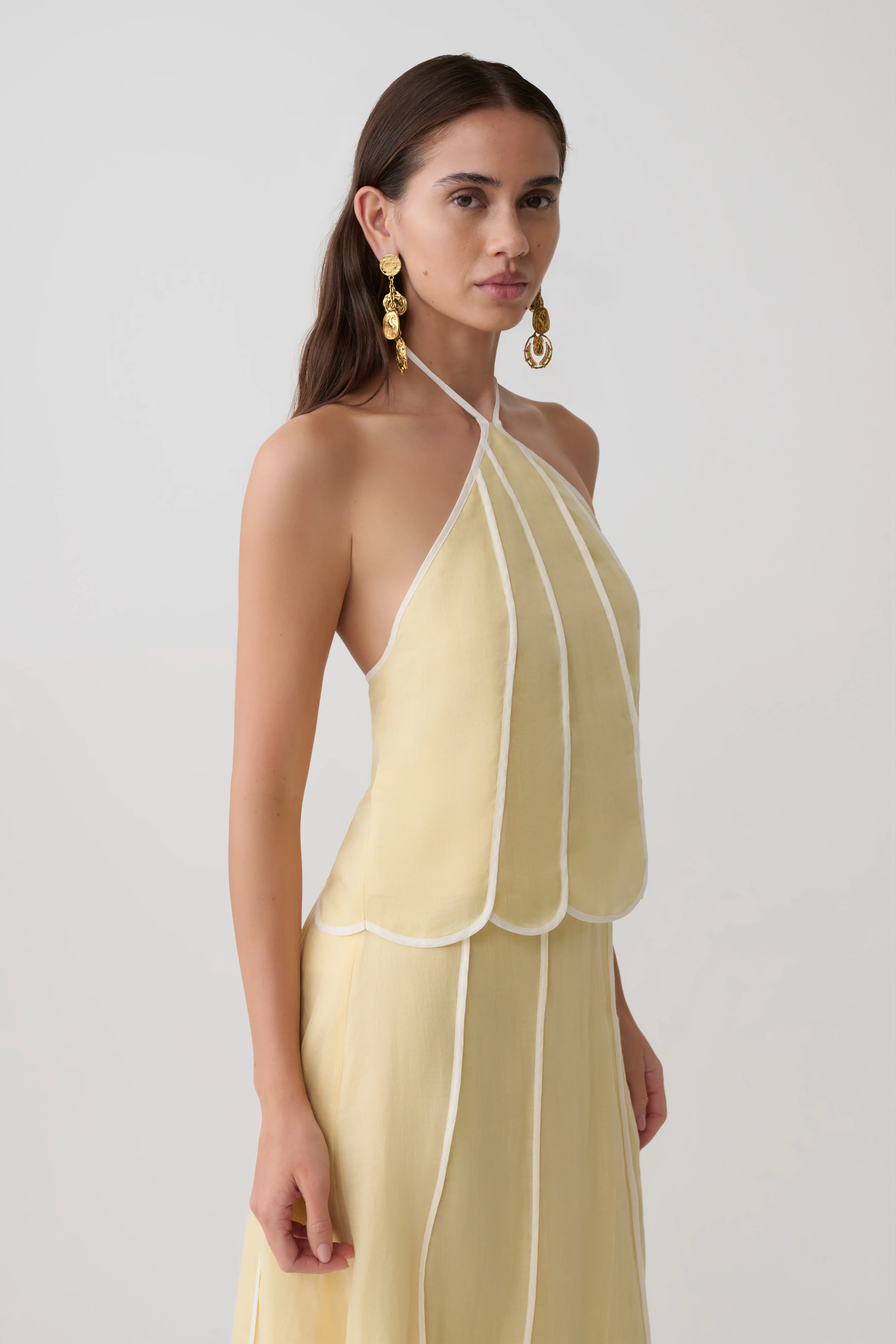 Georgia Panelled Halter Sleeveless Top - Butter - Image 3