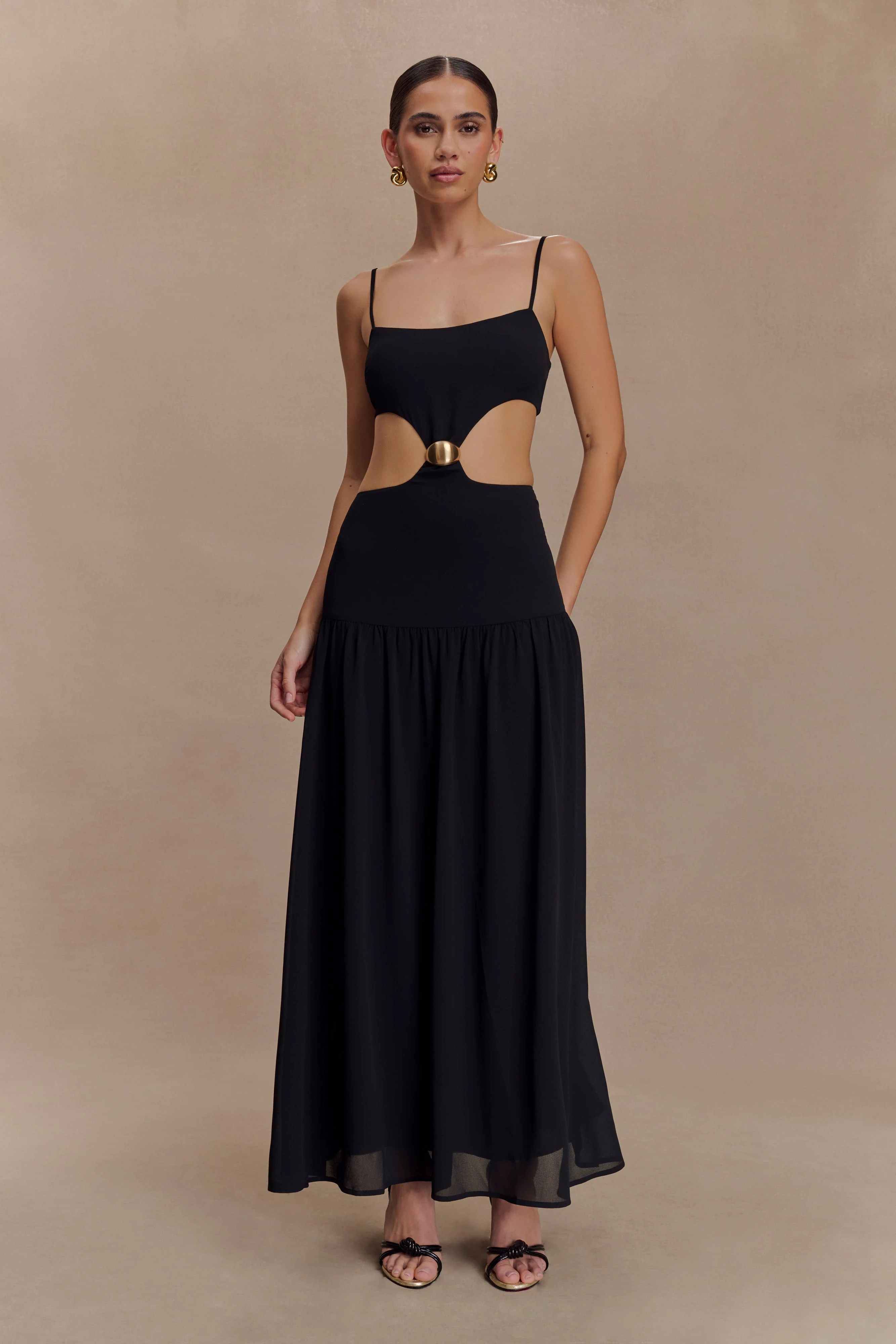 Georgina Chiffon Midi Dress - Black - Image 5