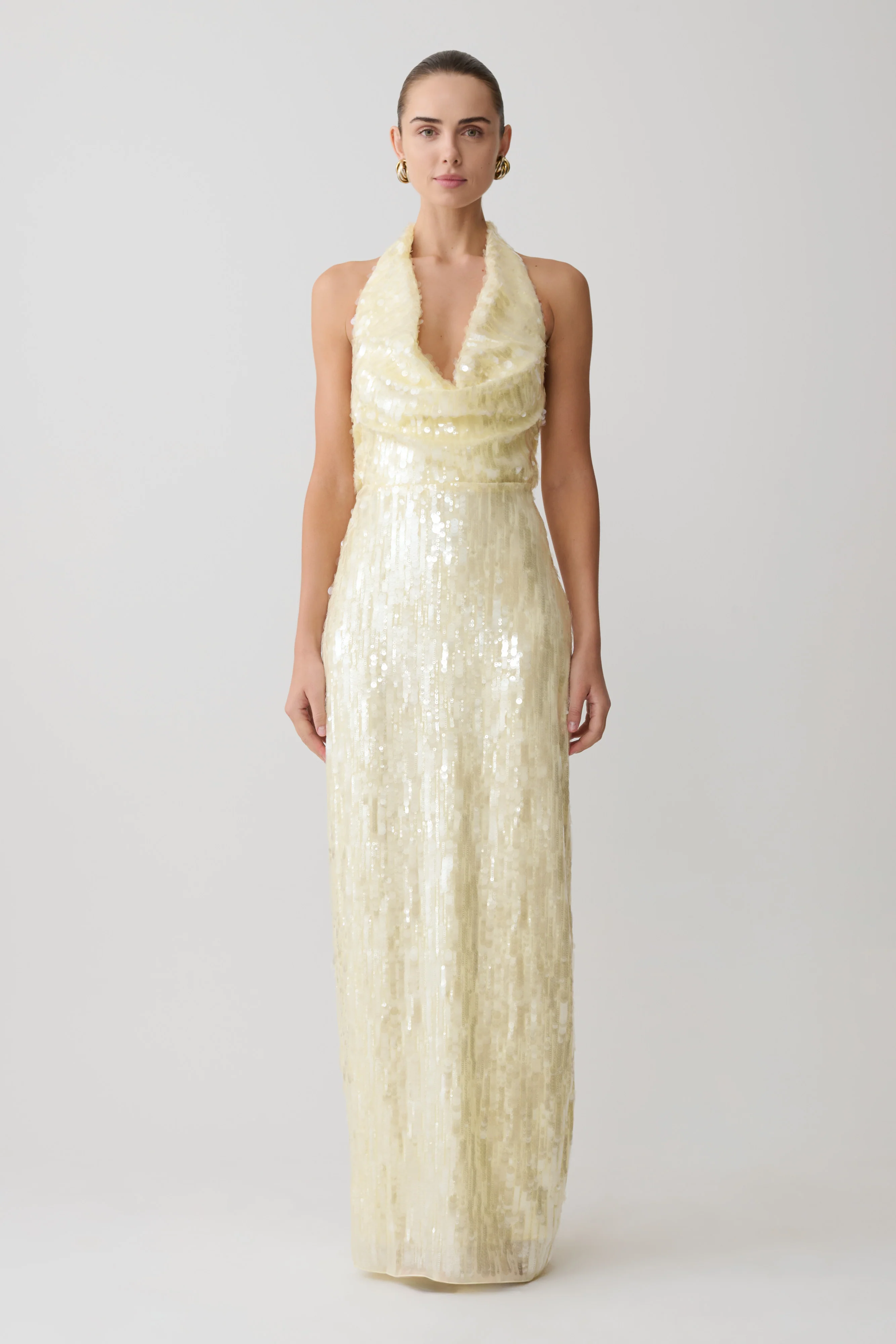 Gertrud Sequin Halter Maxi Dress - Lemon - Image 4