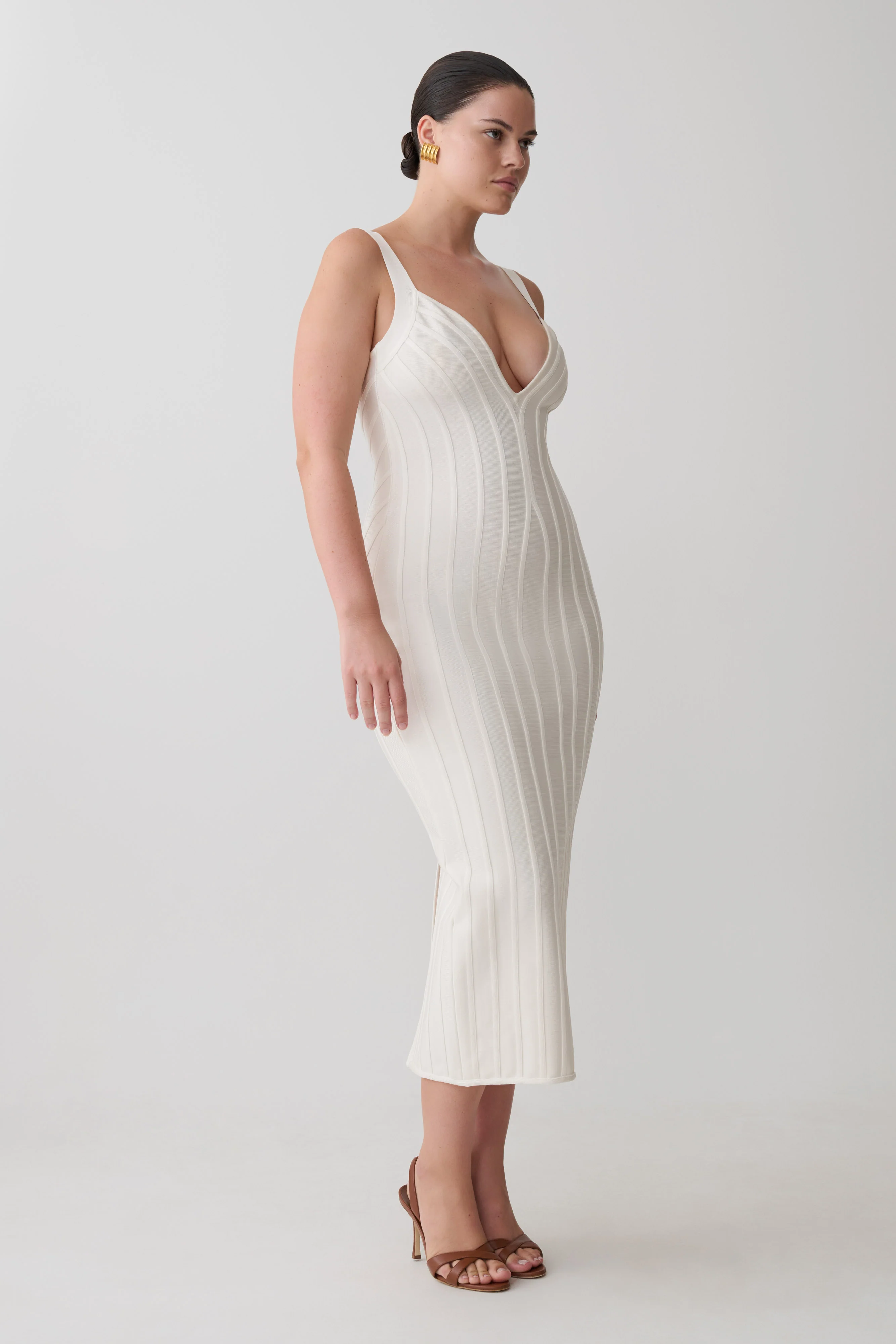 Gia Bandage Knit Midi Dress - Ivory - Image 4