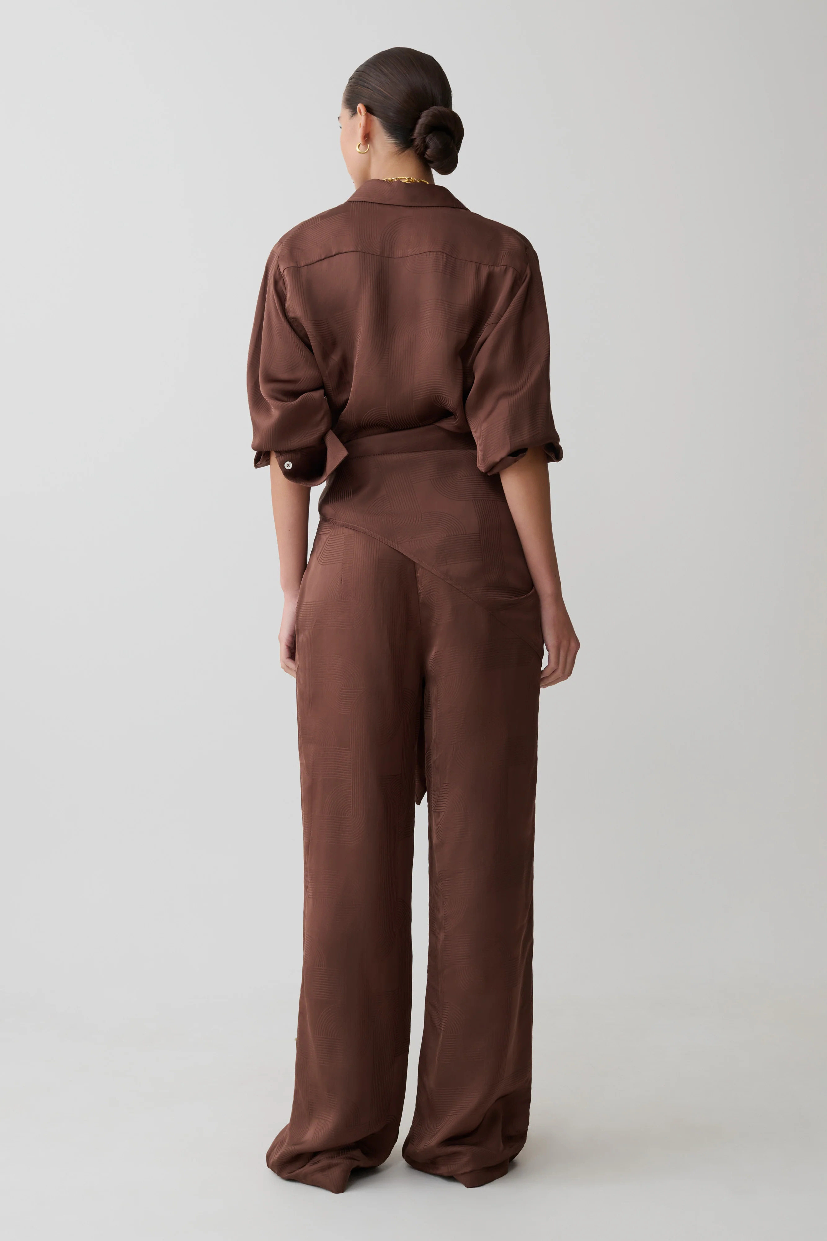 Gia Wrapped Tie Satin Pants - Chocolate - Image 2
