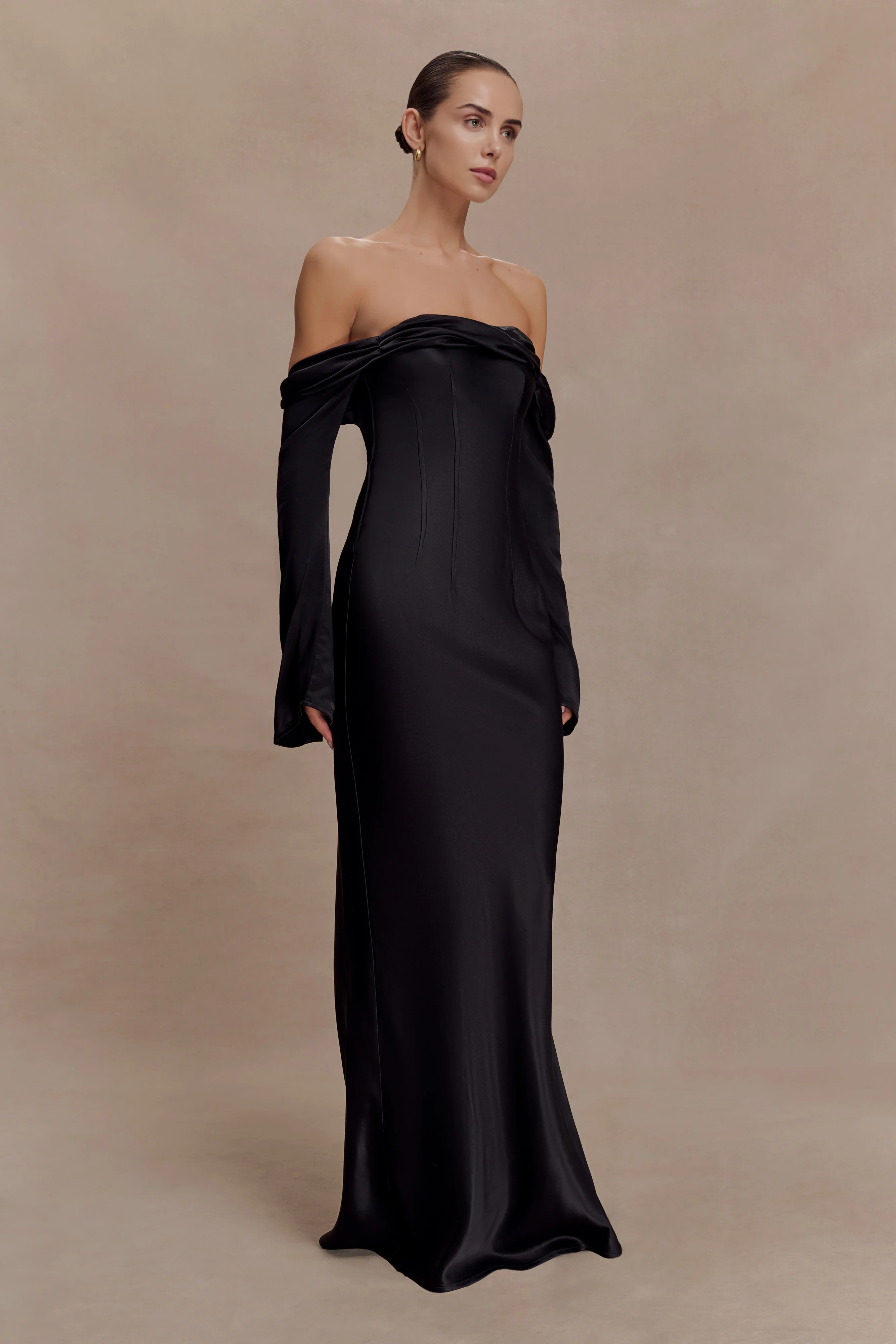 Giselle Off Shoulder Cowl Neck Maxi Dress - Black - Image 3