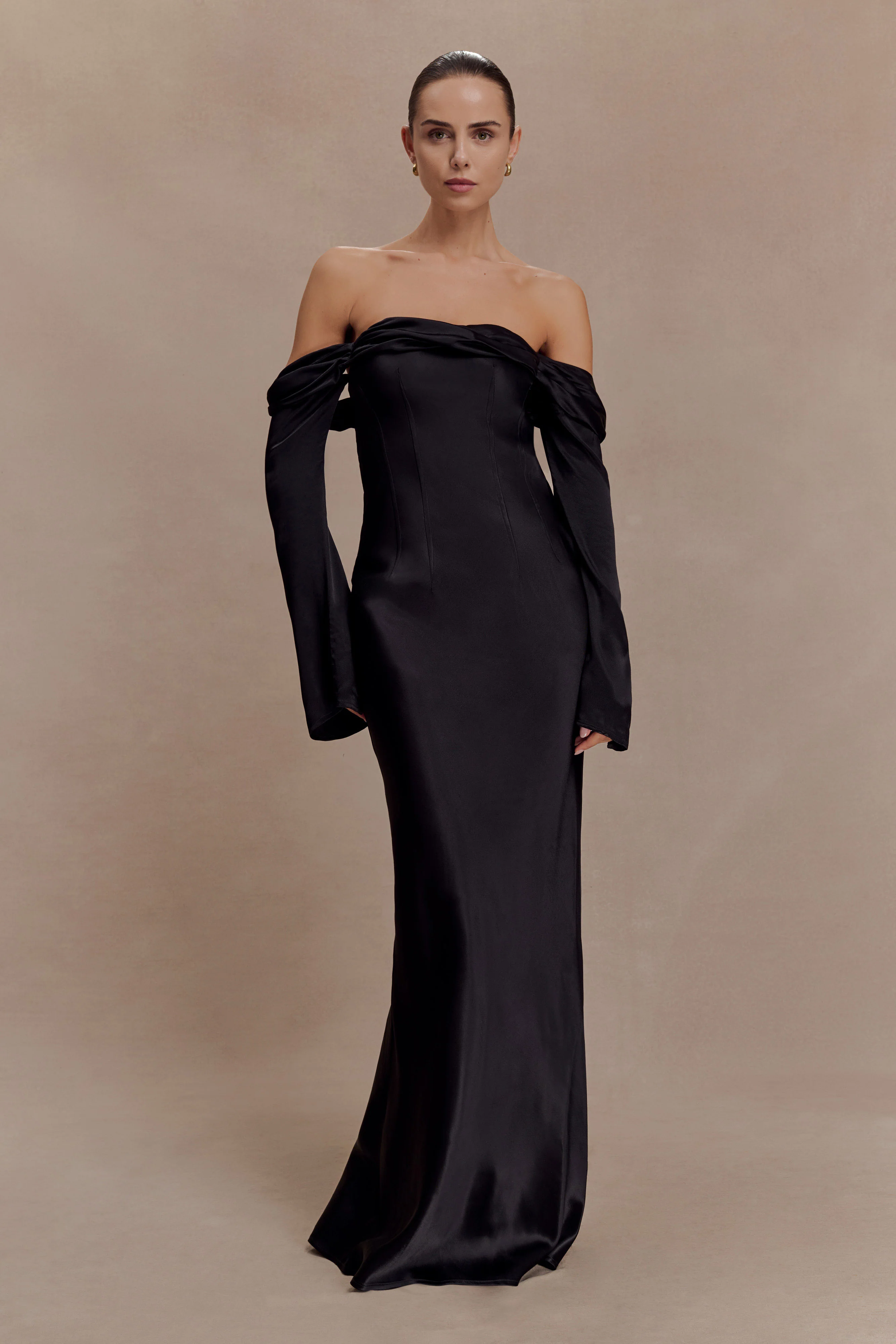 Giselle Off Shoulder Cowl Neck Maxi Dress - Black - Image 4