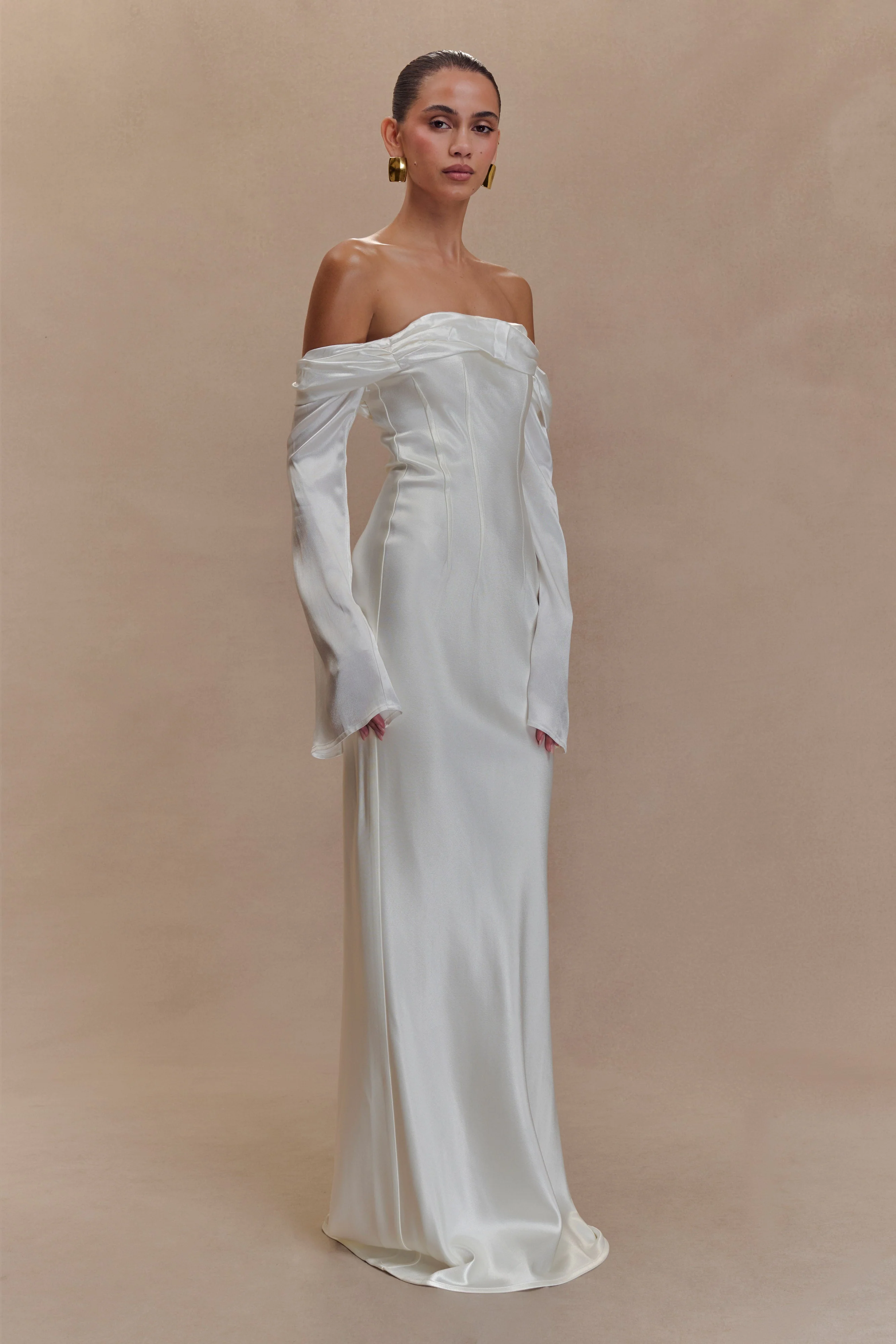 Giselle Off Shoulder Cowl Neck Maxi Dress - White - Image 4