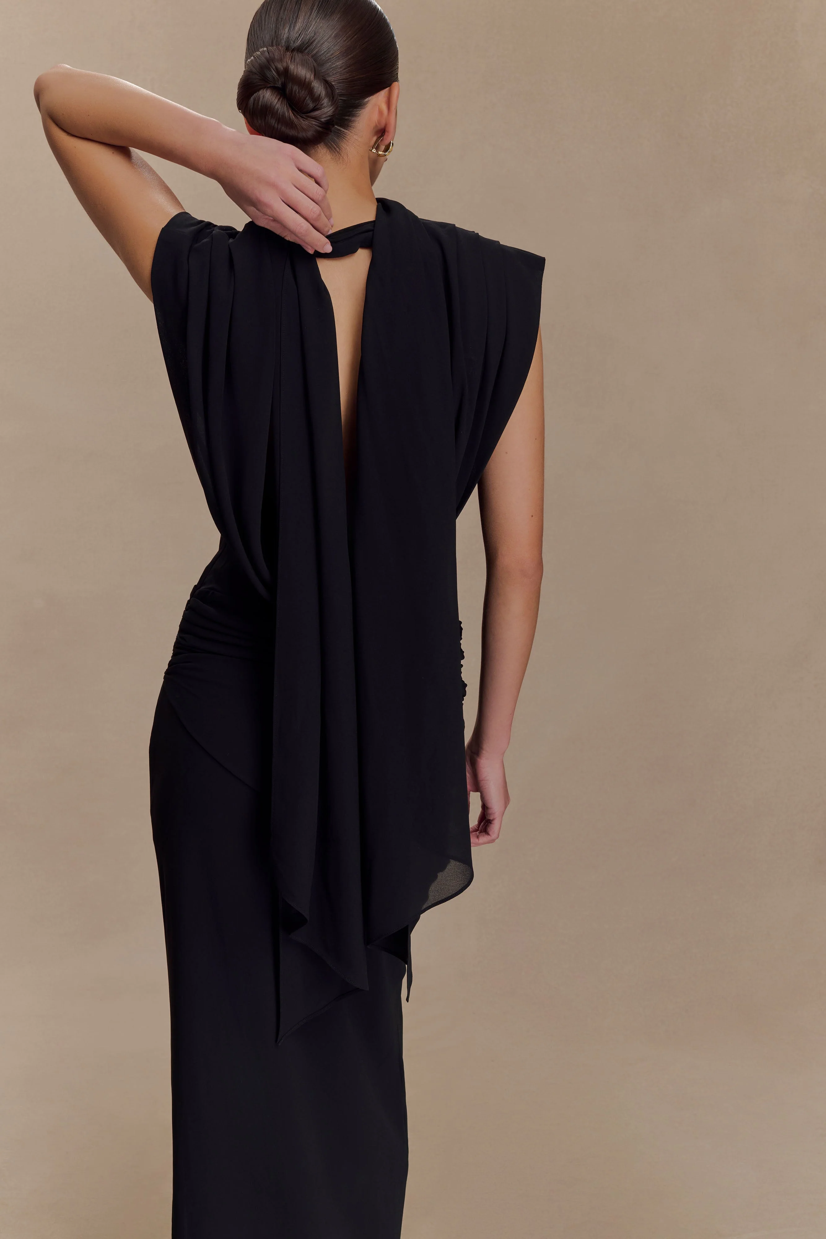 Giulia Chiffon Draped Maxi Dress - Black - Image 5