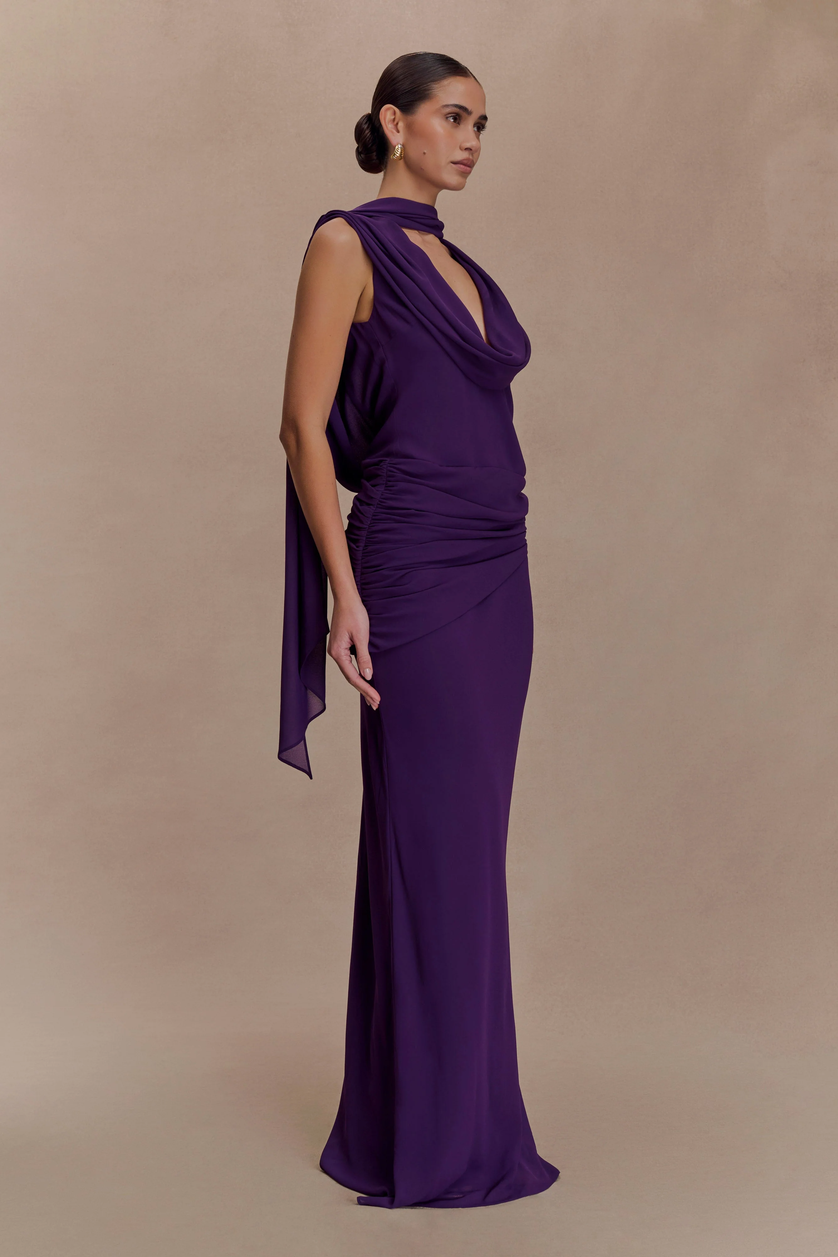Giulia Chiffon Draped Maxi Dress - Purple - Image 4