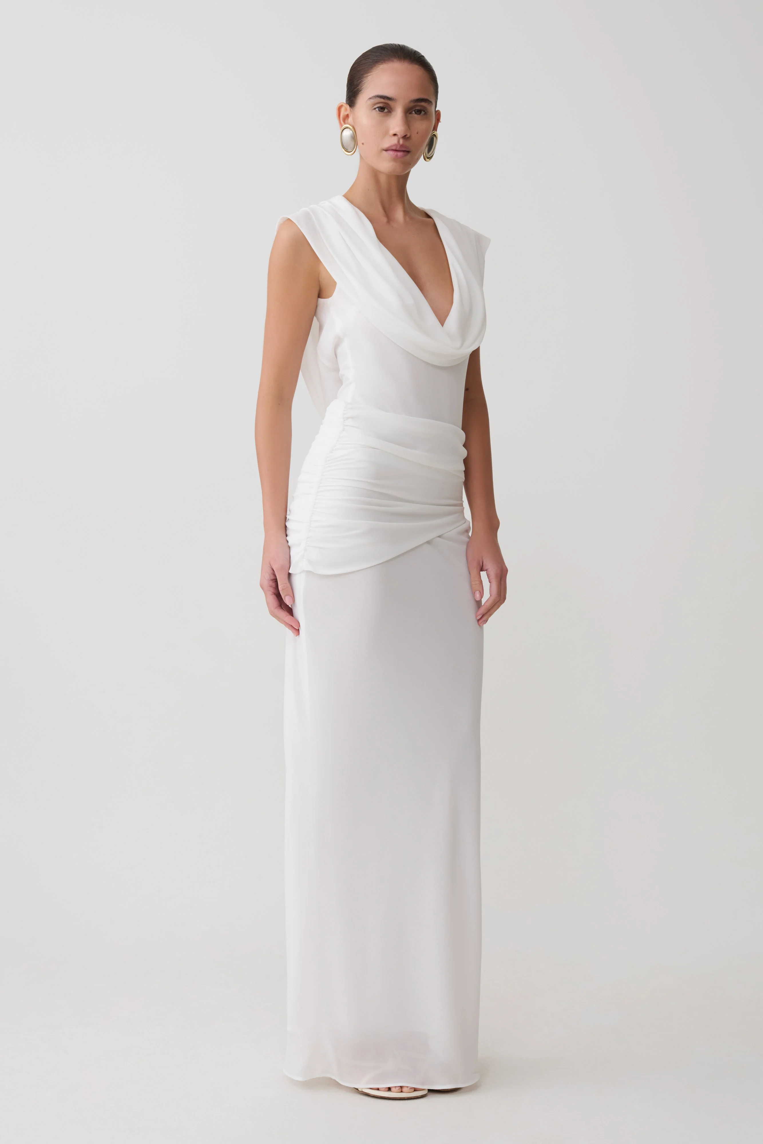 Giulia Chiffon Draped Maxi Dress - White - Image 3