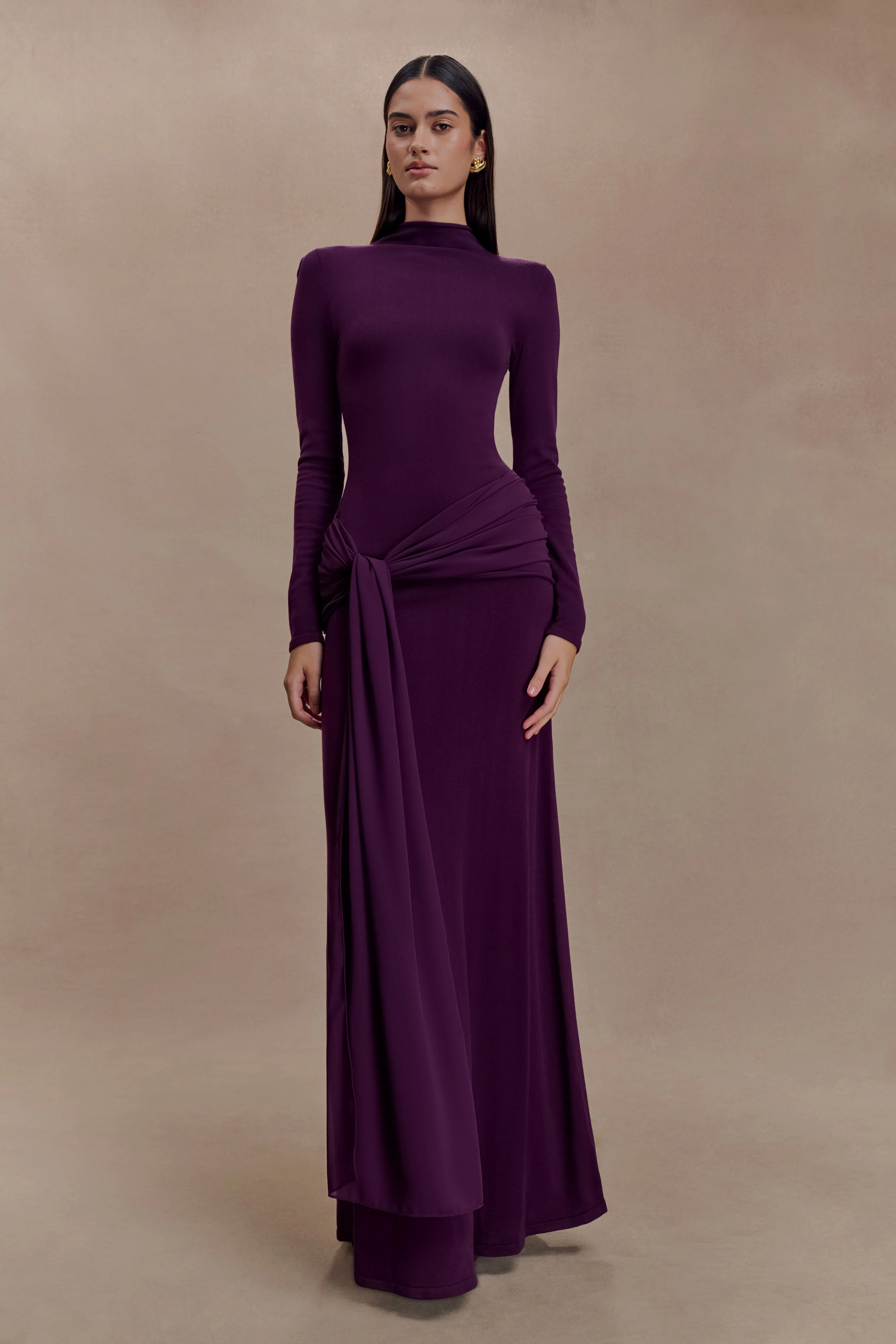 Grayson Knit Chiffon Maxi Dress - Plum - Image 6