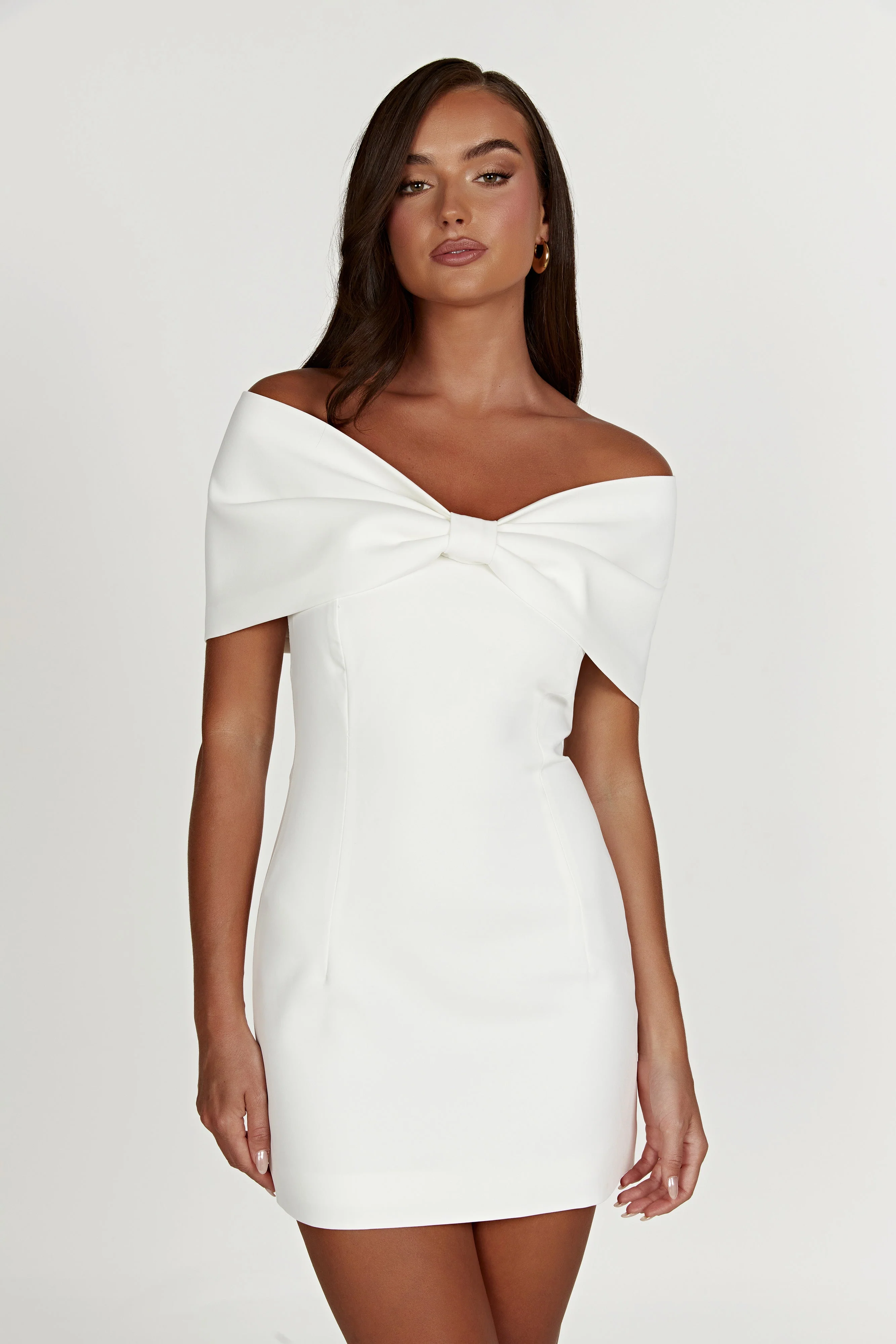 Gwyneth Off Shoulder Bow Mini Dress - White - Image 2