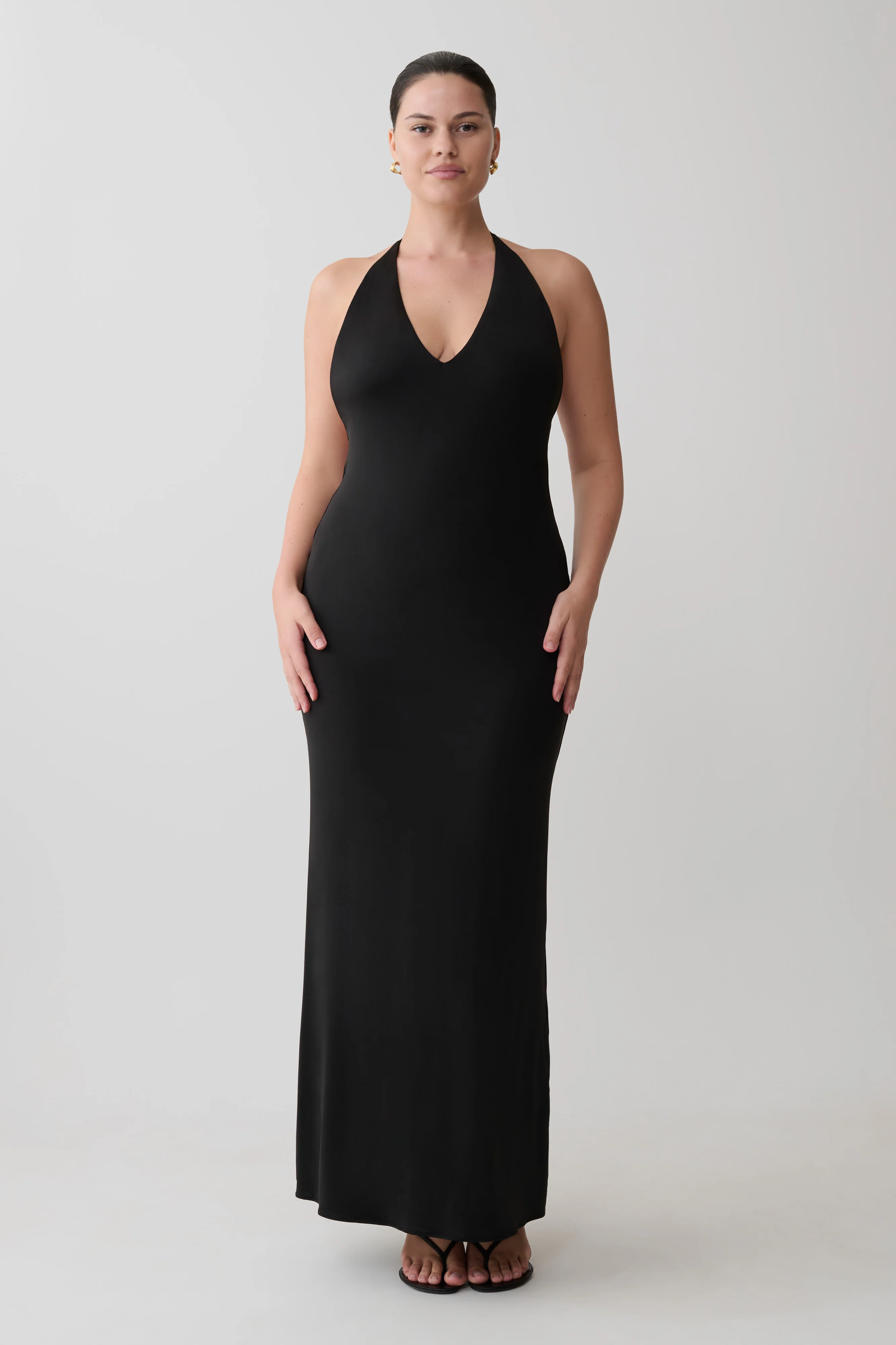 Hana Slinky Plunge Maxi Dress - Black - Image 10
