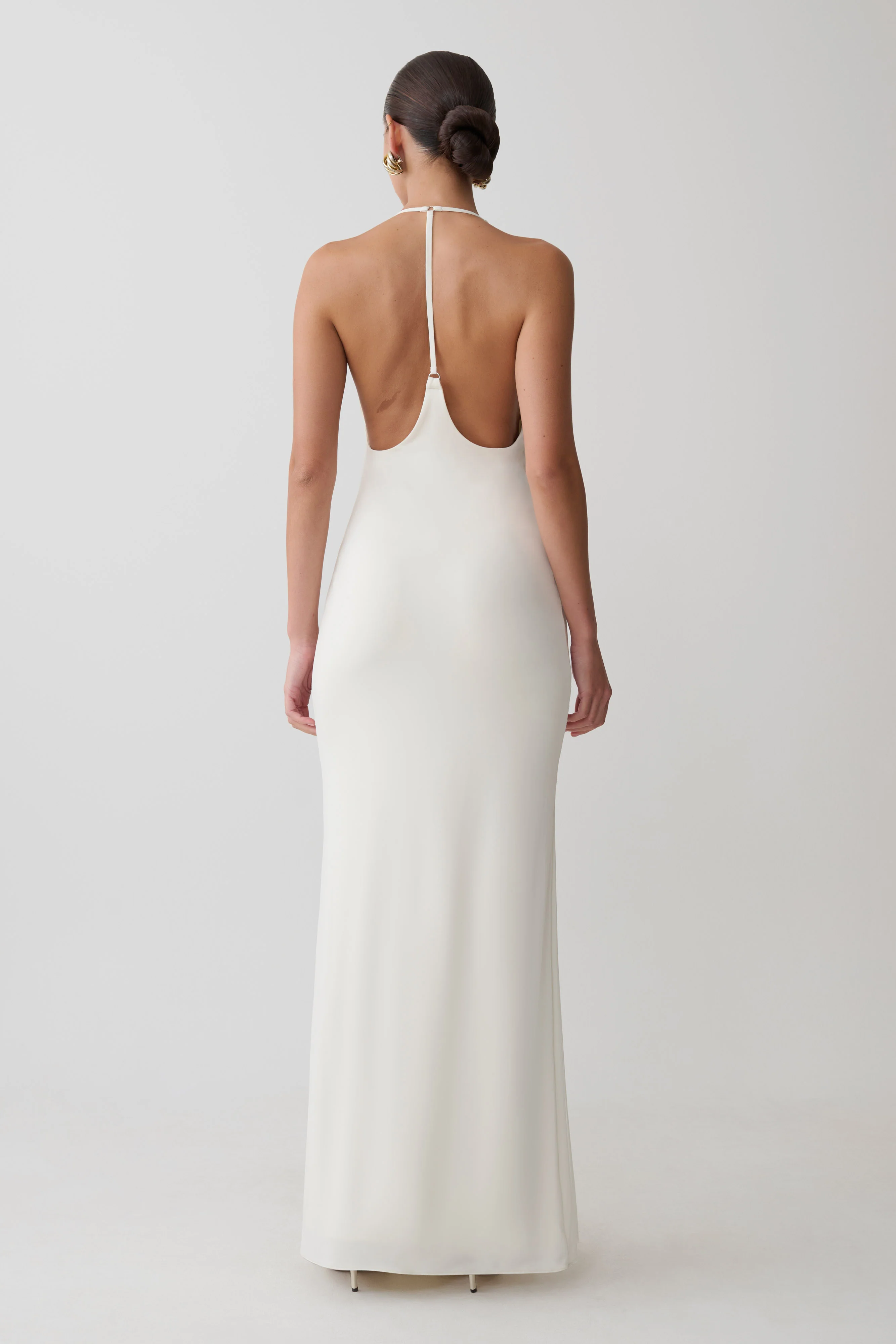 Hana Slinky Plunge Maxi Dress - Ivory - Image 2