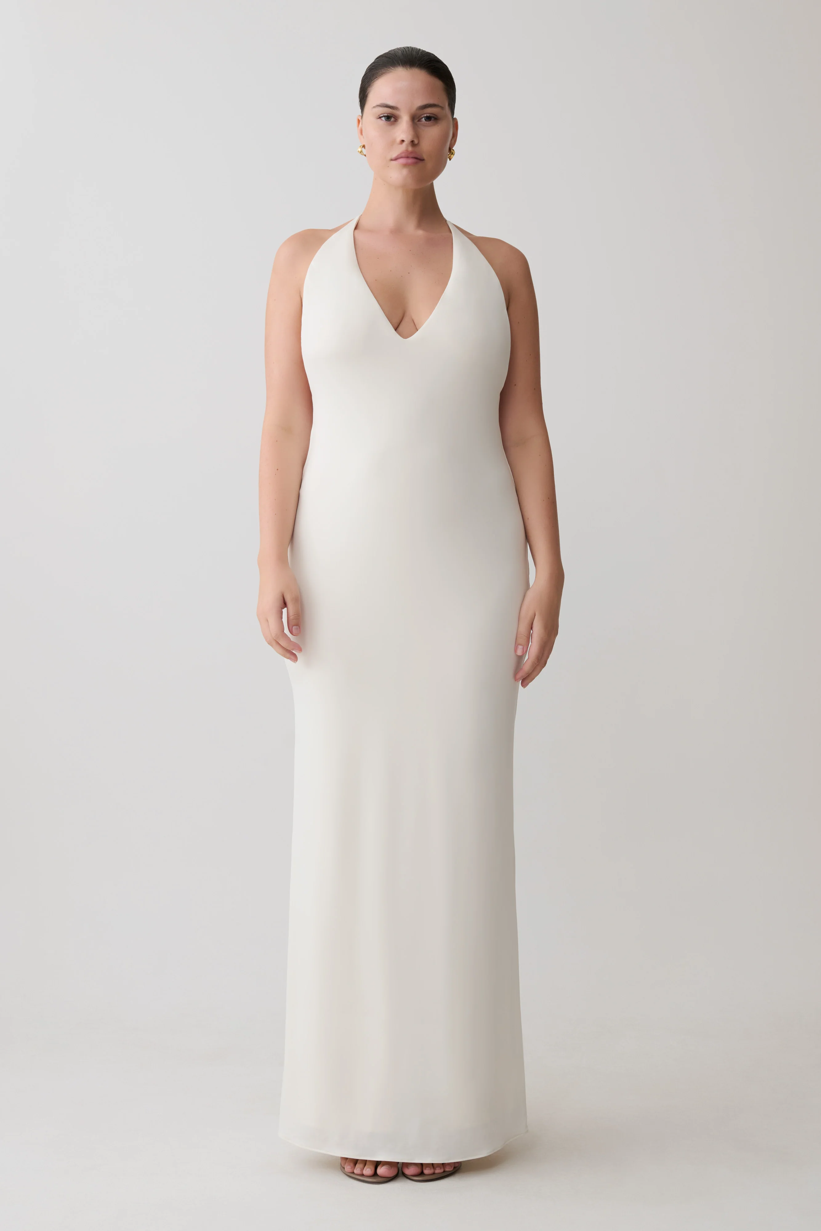 Hana Slinky Plunge Maxi Dress - Ivory - Image 5
