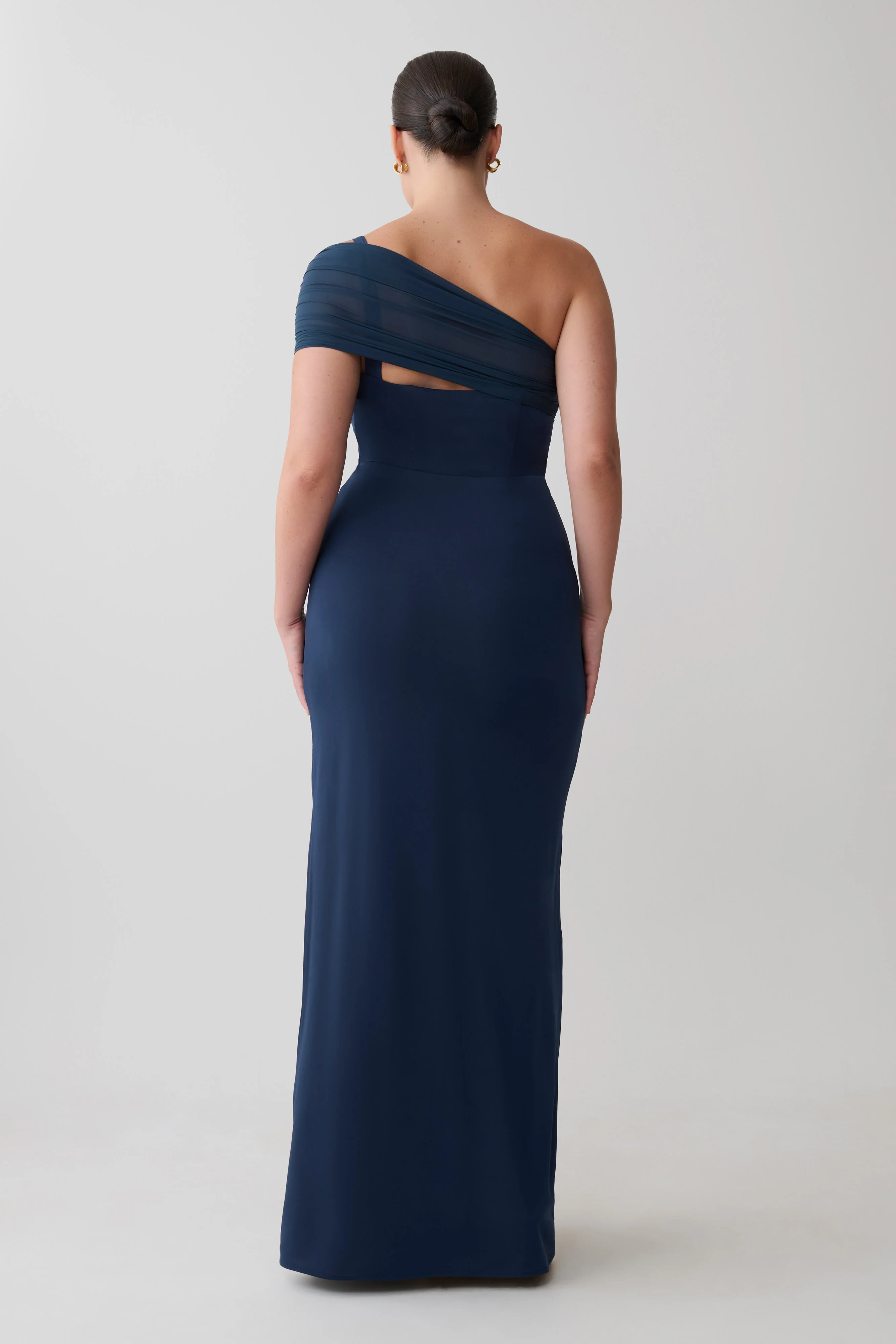 Hanh One Shoulder Mesh Maxi Dress - Ink Blue - Image 3