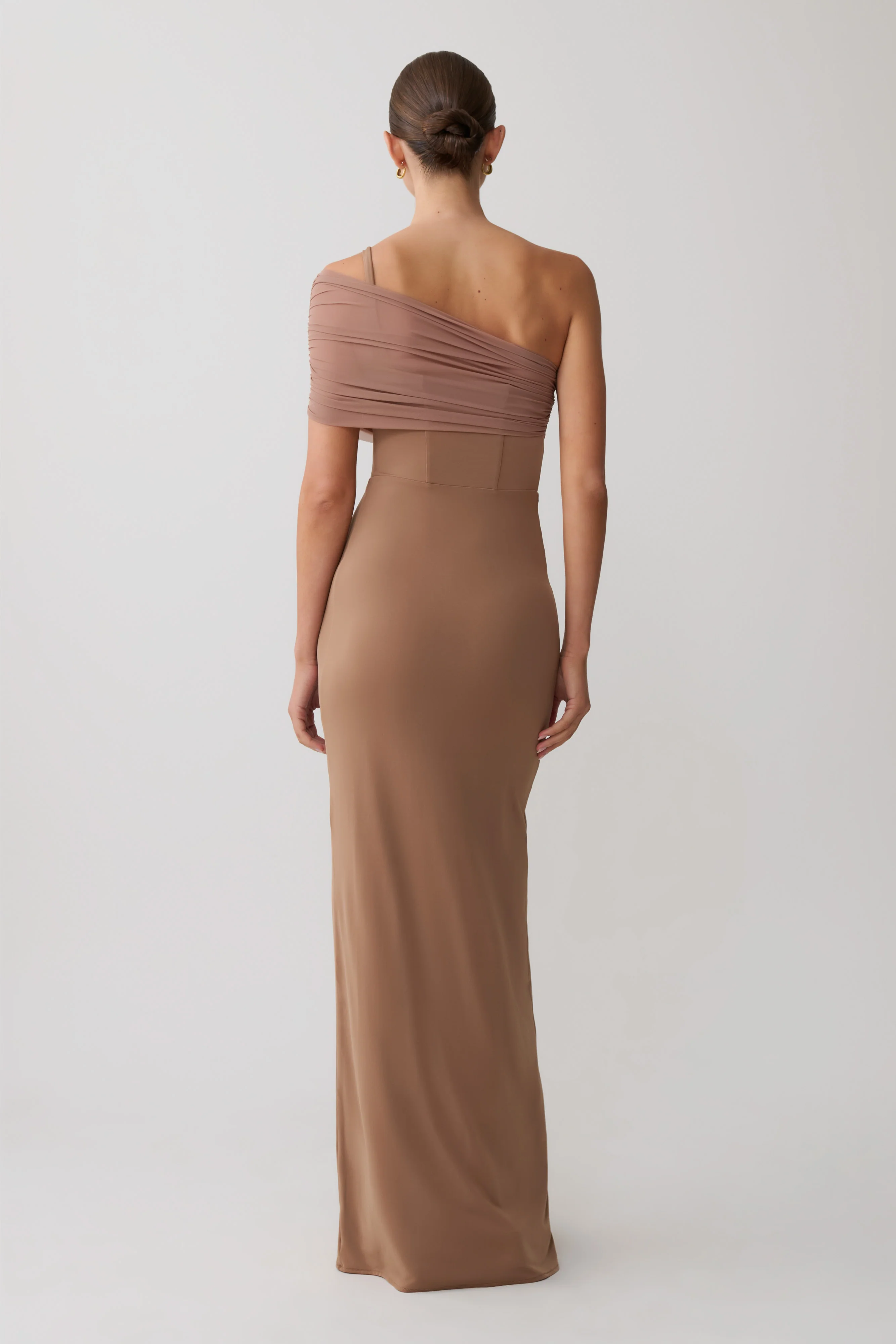 Hanh One Shoulder Mesh Maxi Dress - Tan - Image 2