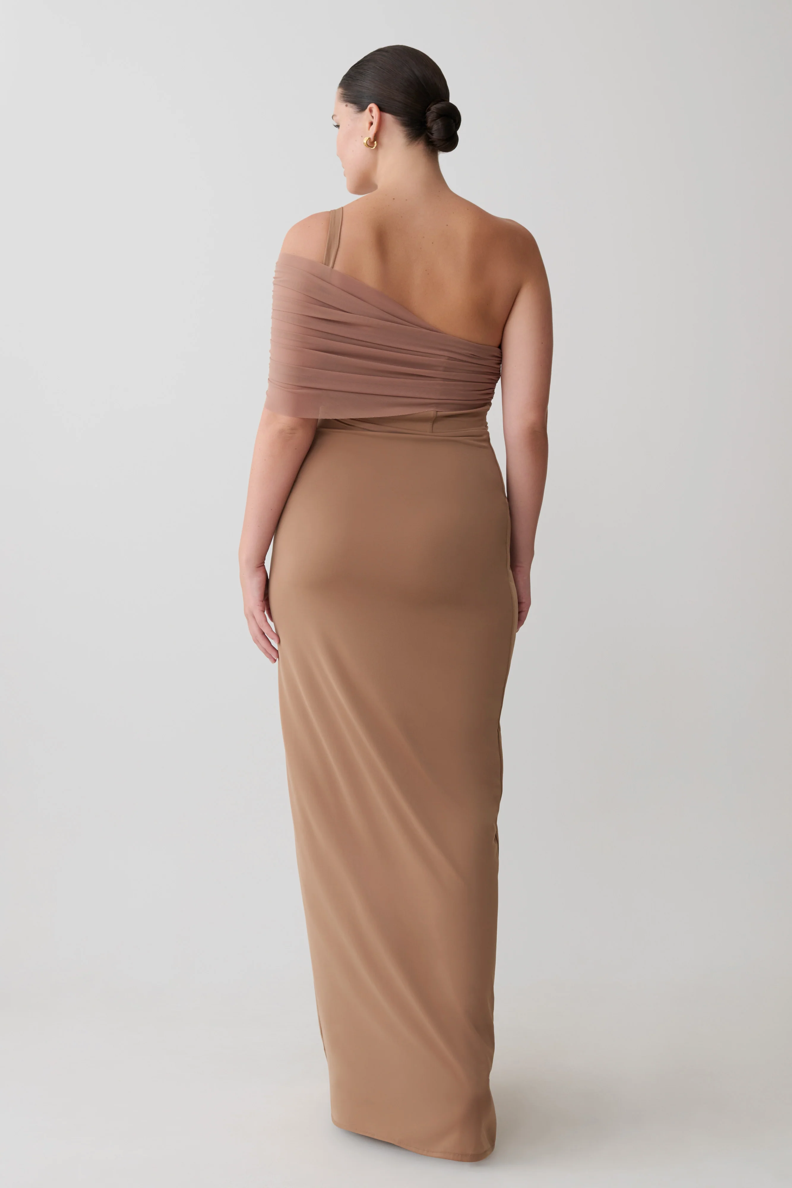 Hanh One Shoulder Mesh Maxi Dress - Tan - Image 4