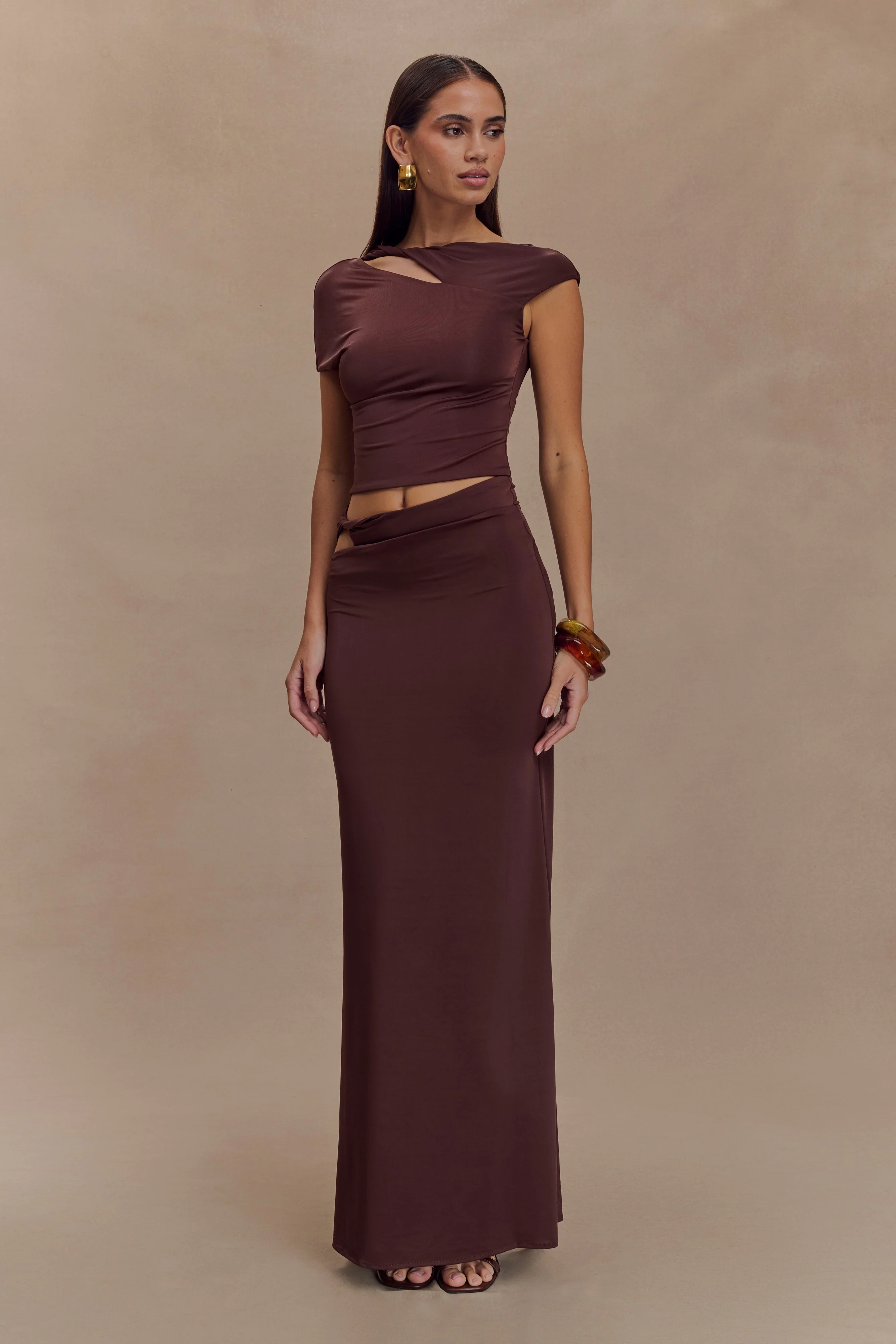 Haven Slinky Twist Midi Skirt - Chocolate - Image 4