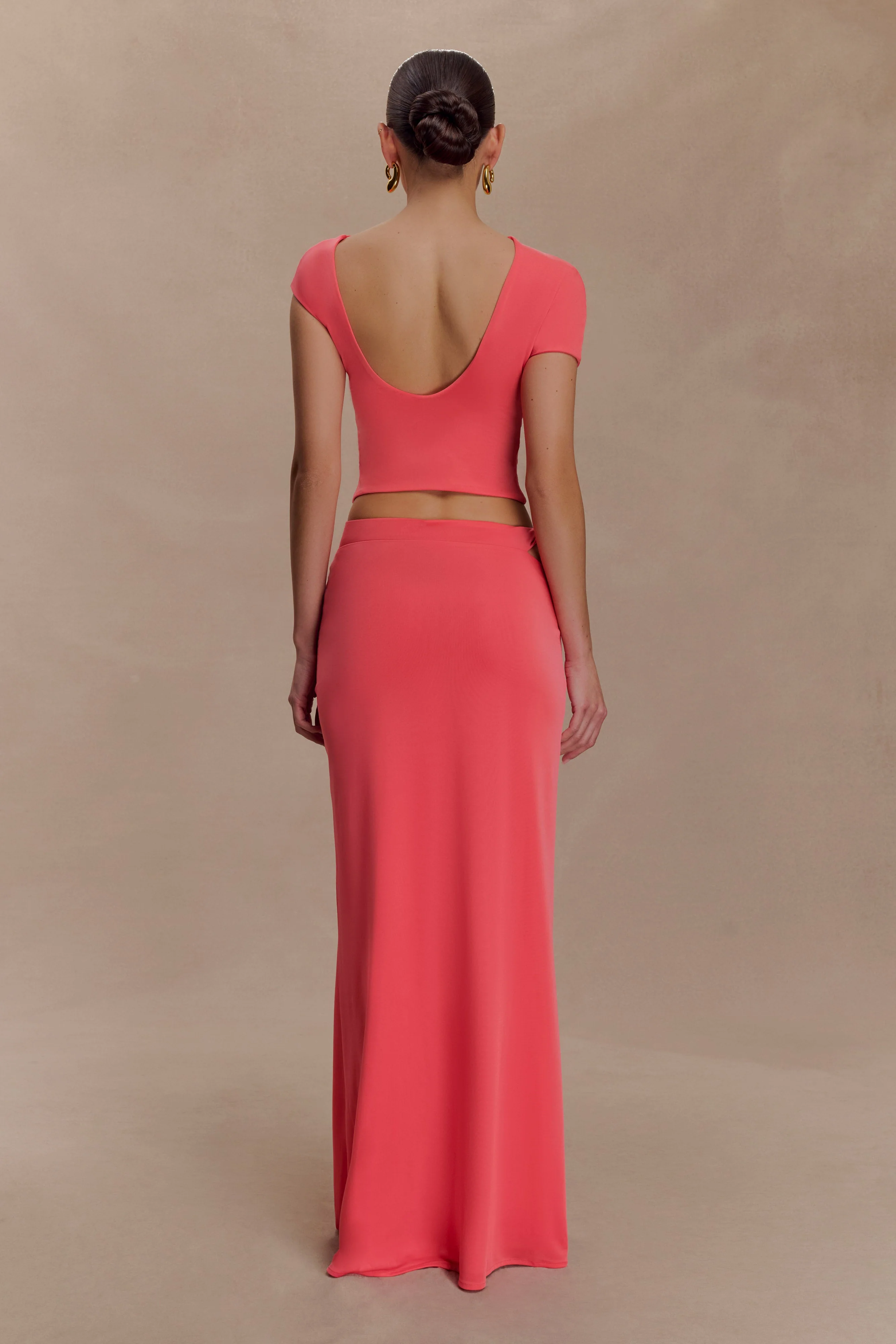 Haven Slinky Twist Midi Skirt - Coral - Image 2