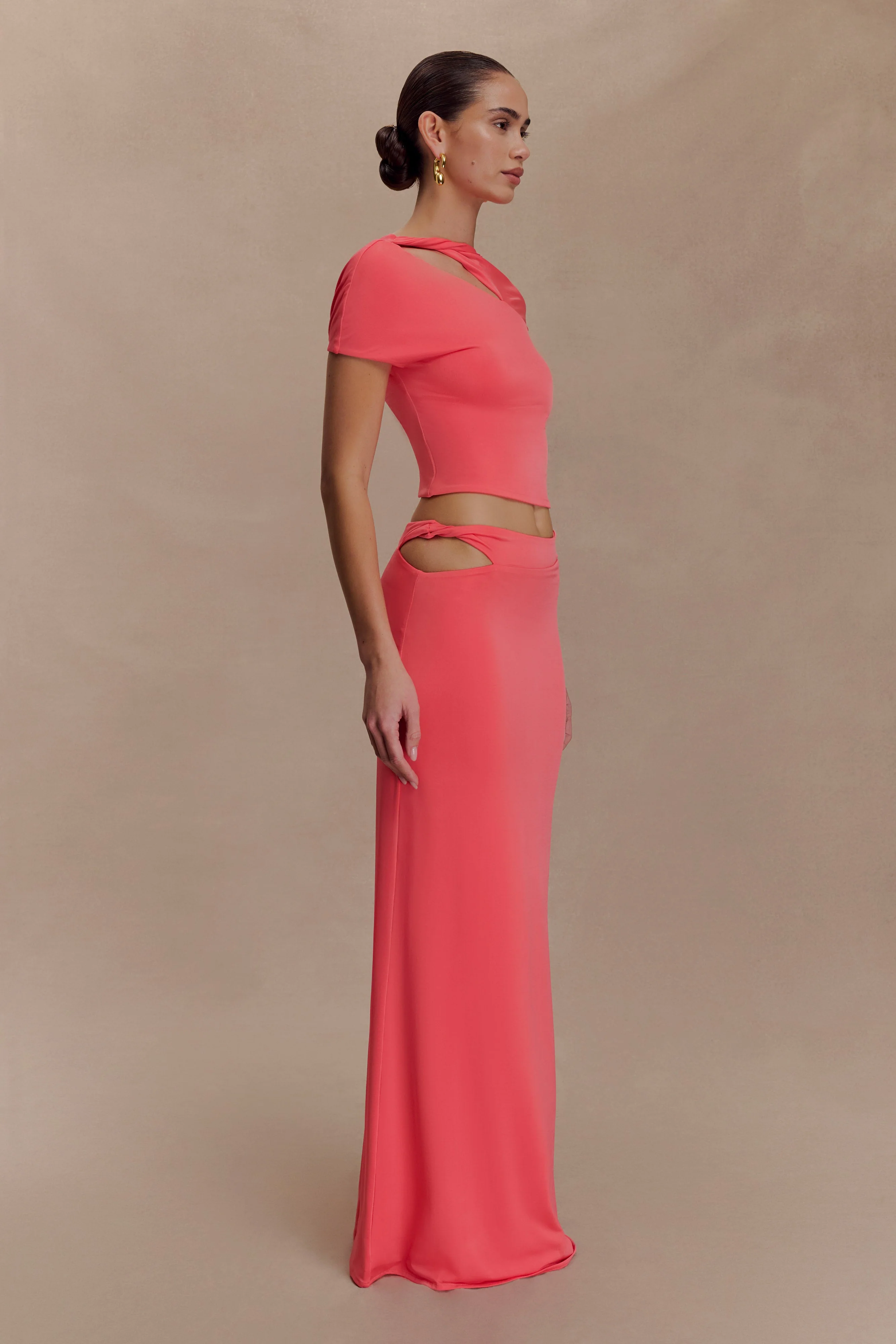 Haven Slinky Twist Midi Skirt - Coral - Image 4