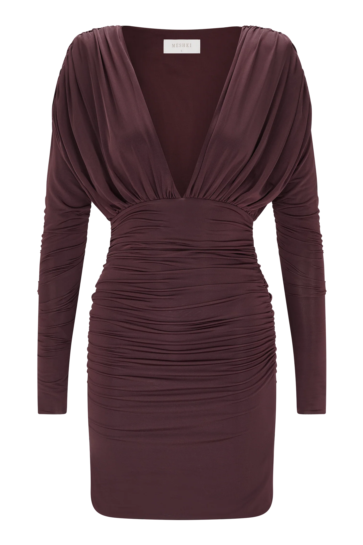 Hayden Long Sleeve Plunge Mini Dress - Burgundy - Image 9