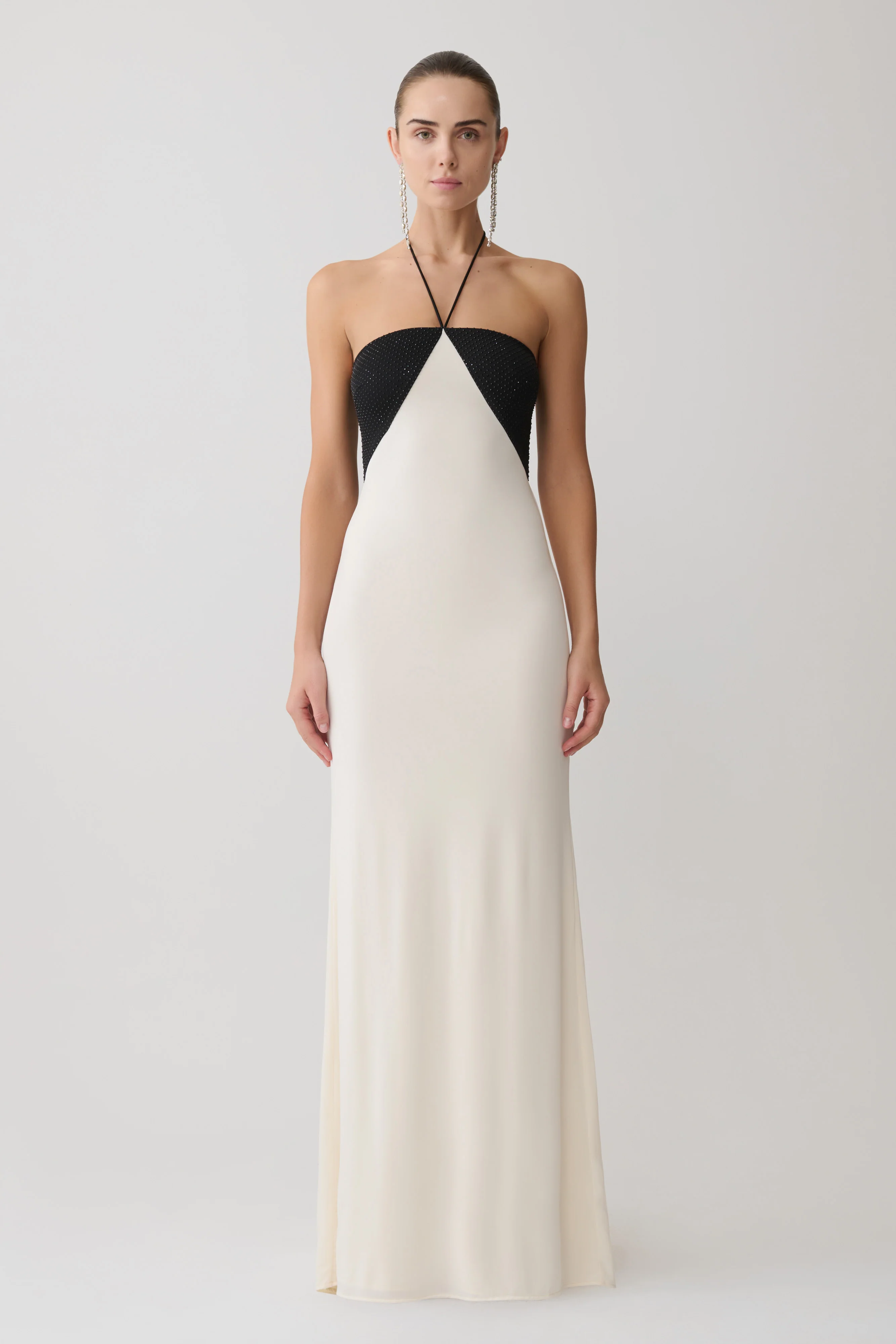 Hien Sequin Halter Maxi Dress - Black/Ivory - Image 4