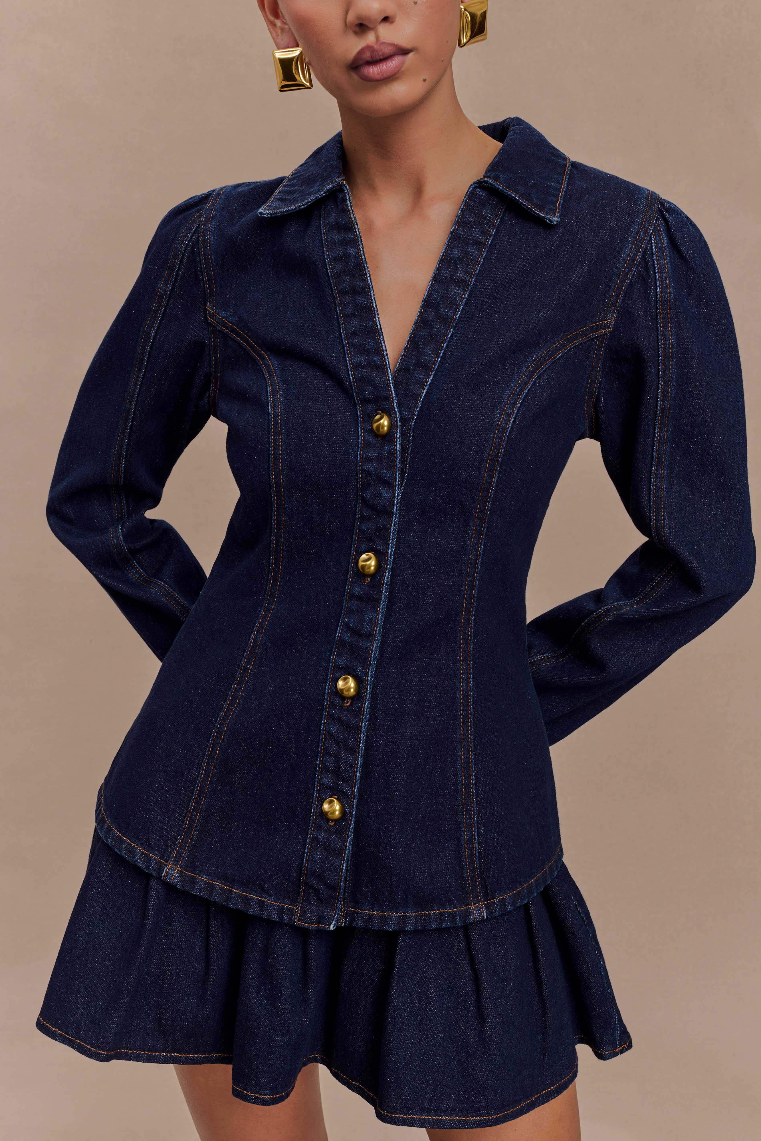 Hilary Long Sleeve Denim Top - Indigo Blue - Image 3