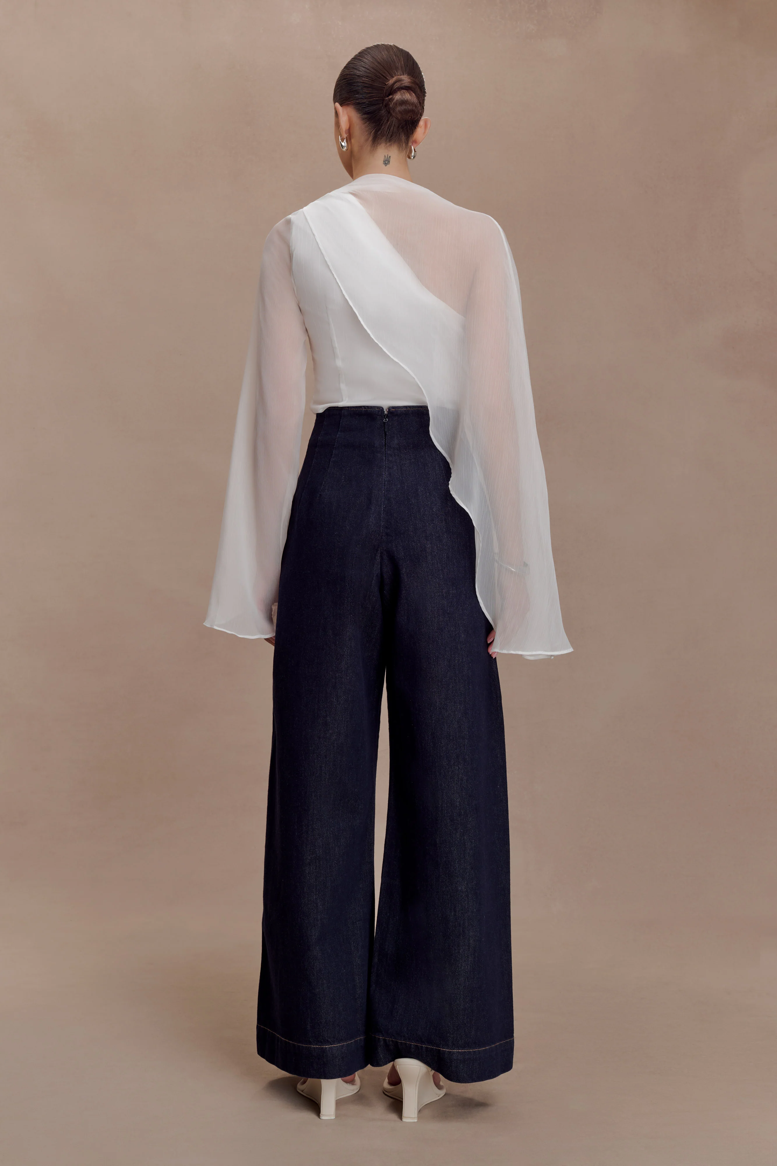 Ida Sheer Asymmetrical Long Sleeve Cape - White - Image 5