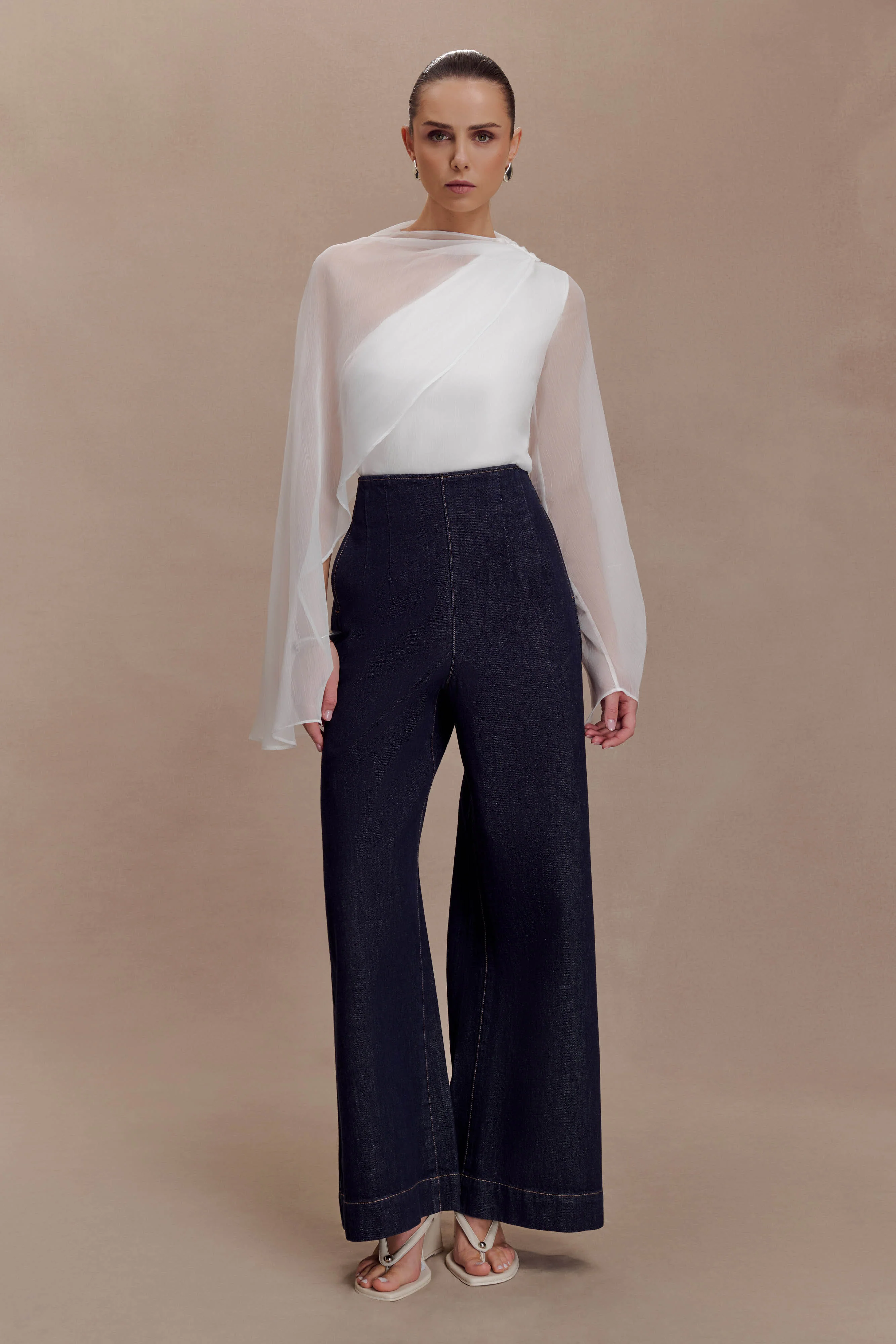 Ida Sheer Asymmetrical Long Sleeve Cape - White - Image 7
