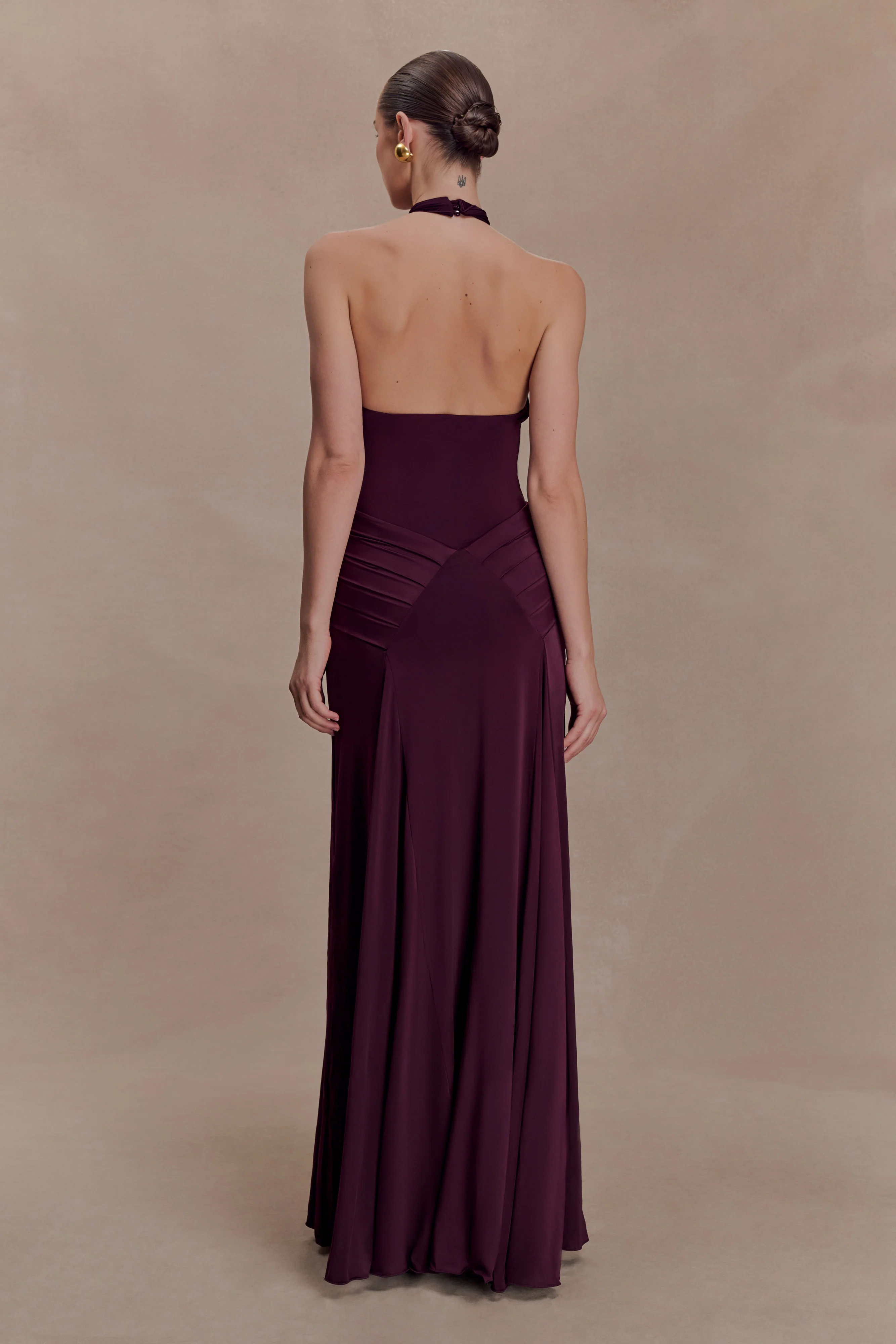 Indira Gathered Slinky Halter Maxi Dress - Mahogany - Image 2