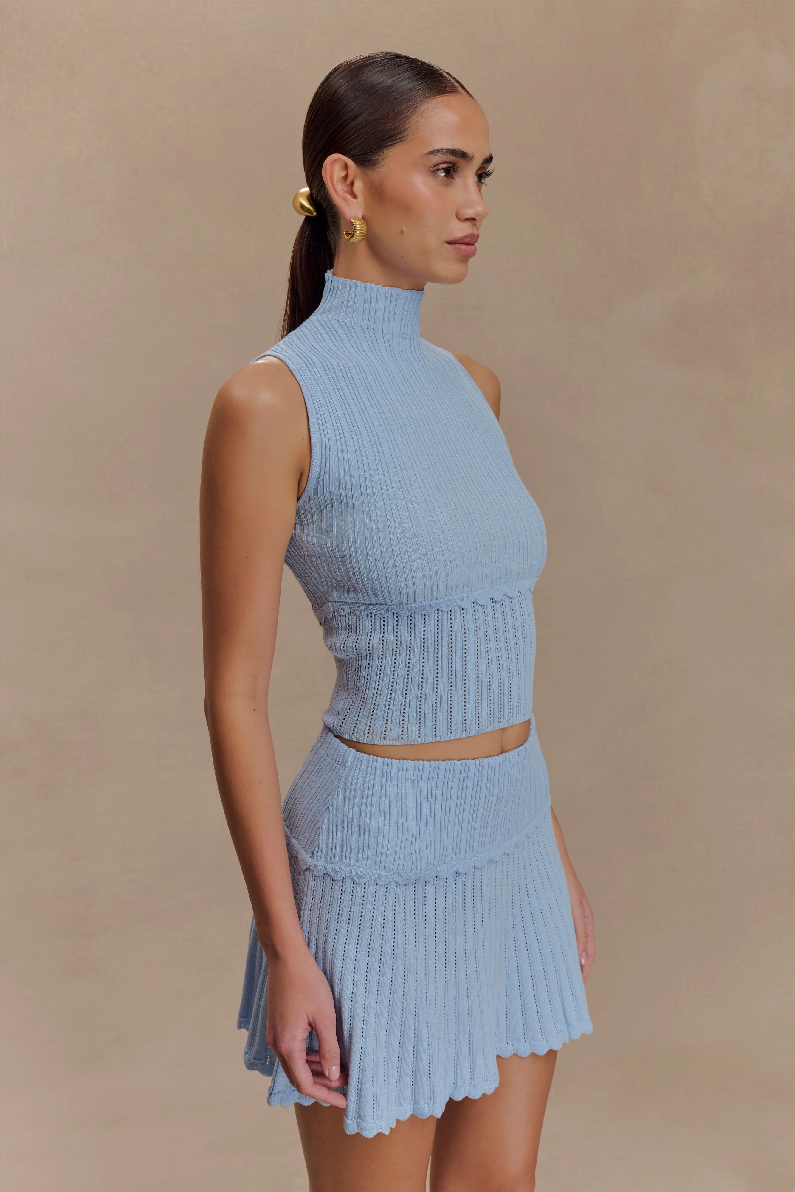 Indy Pointelle Knit Mini Skirt - Cornflower Blue - Image 4