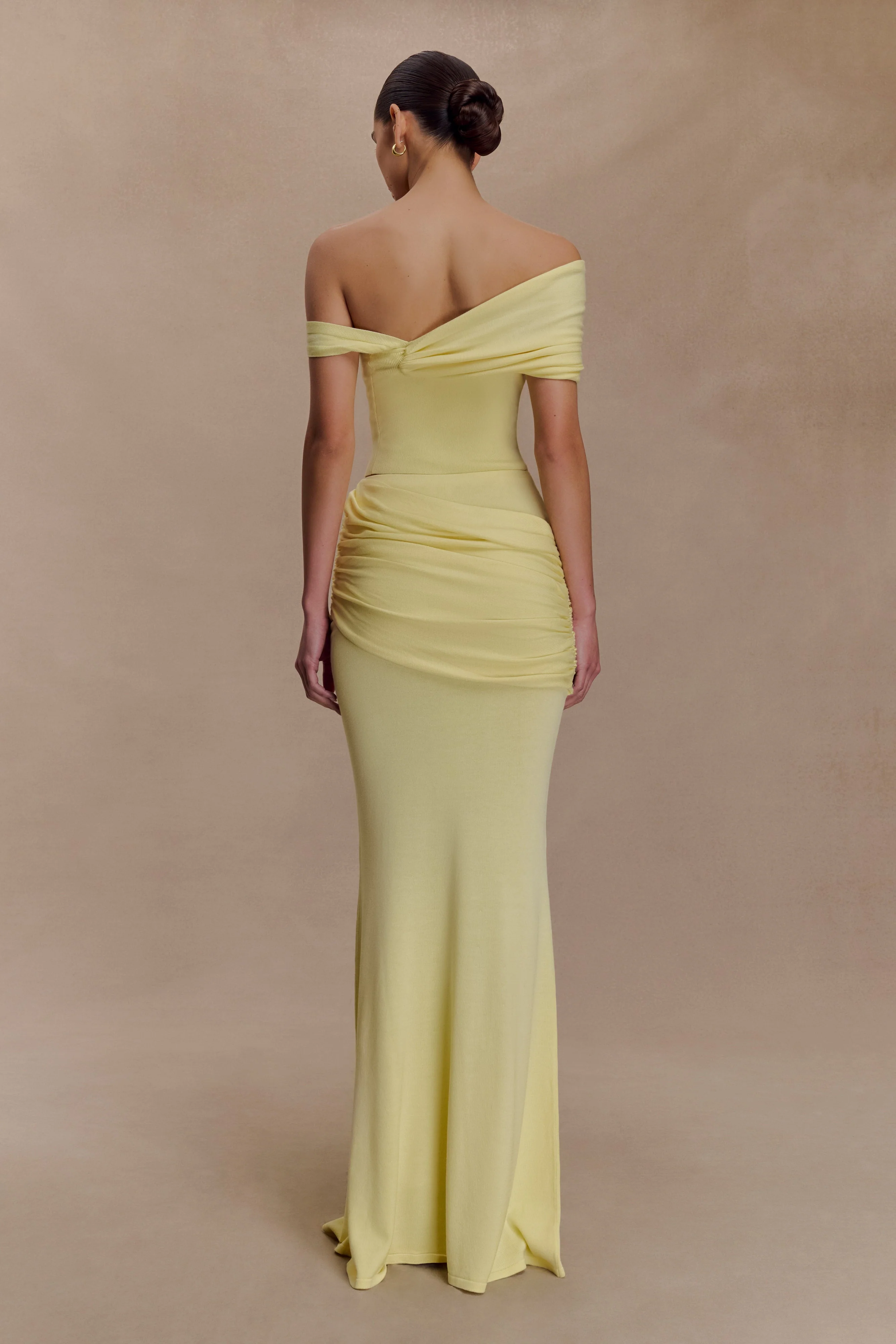 Irene Gathered Knit Maxi Skirt - Lemon - Image 3