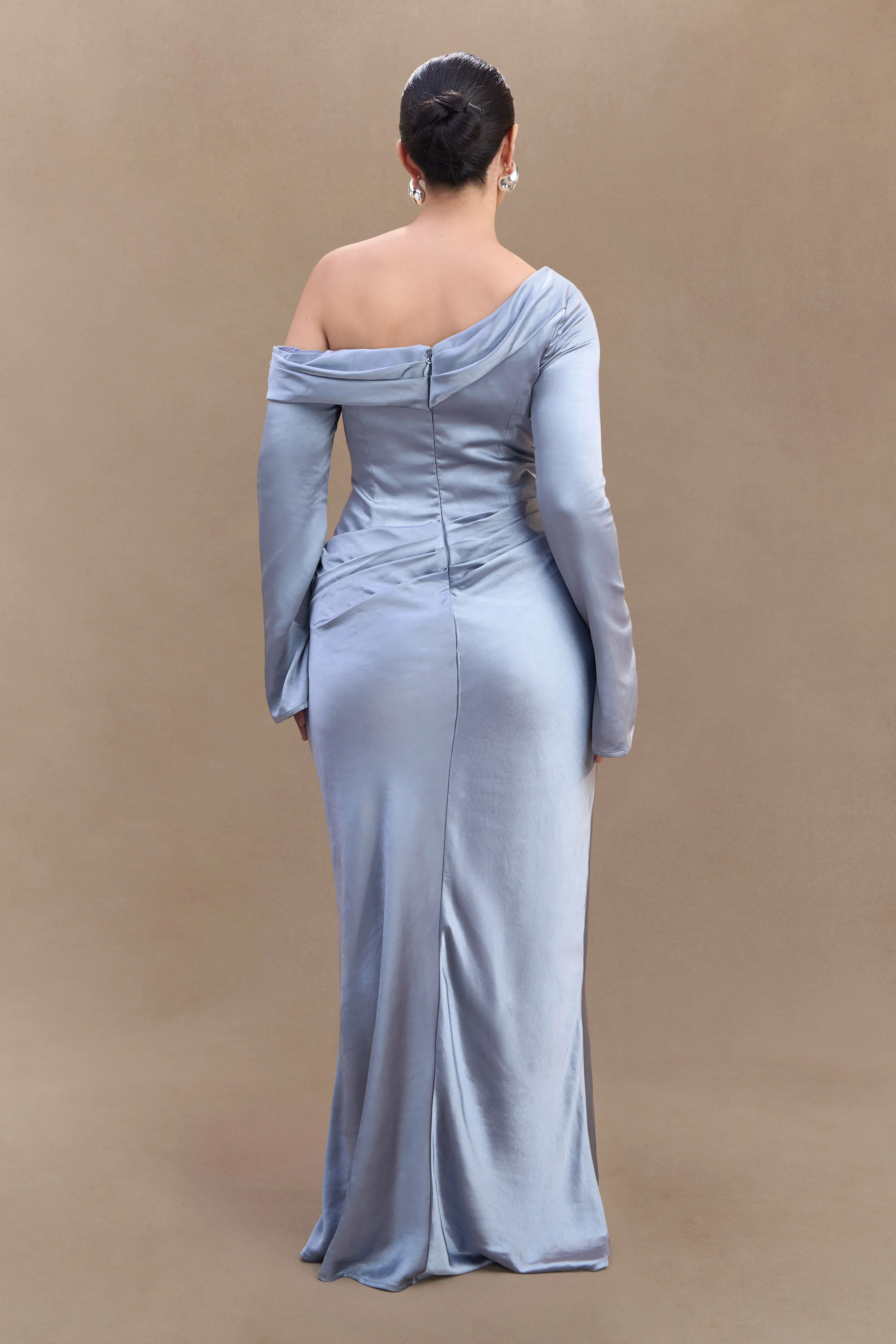 Iris Long Sleeve Satin Maxi Dress - Frosted Blue - Image 5