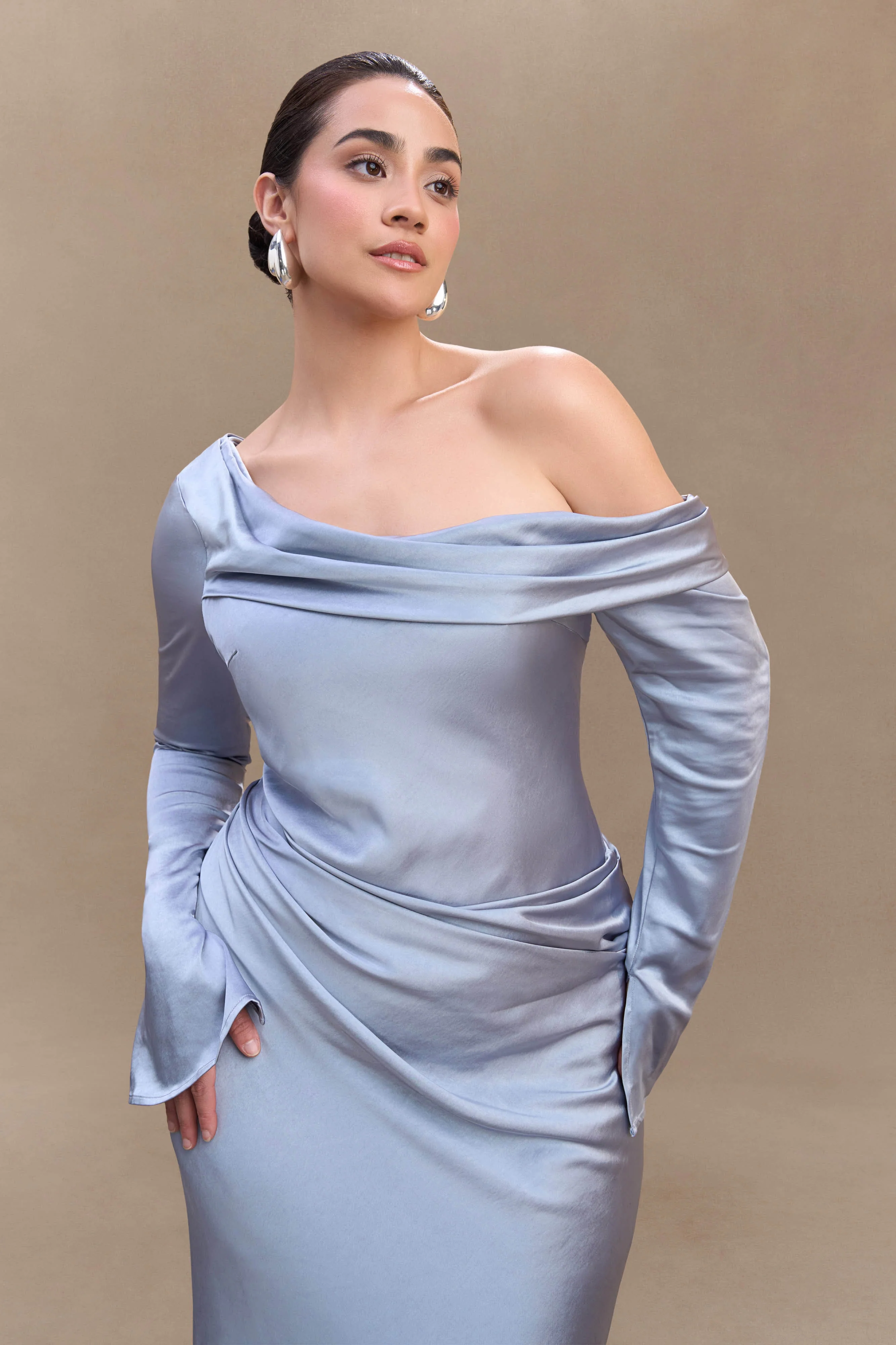 Iris Long Sleeve Satin Maxi Dress - Frosted Blue - Image 7