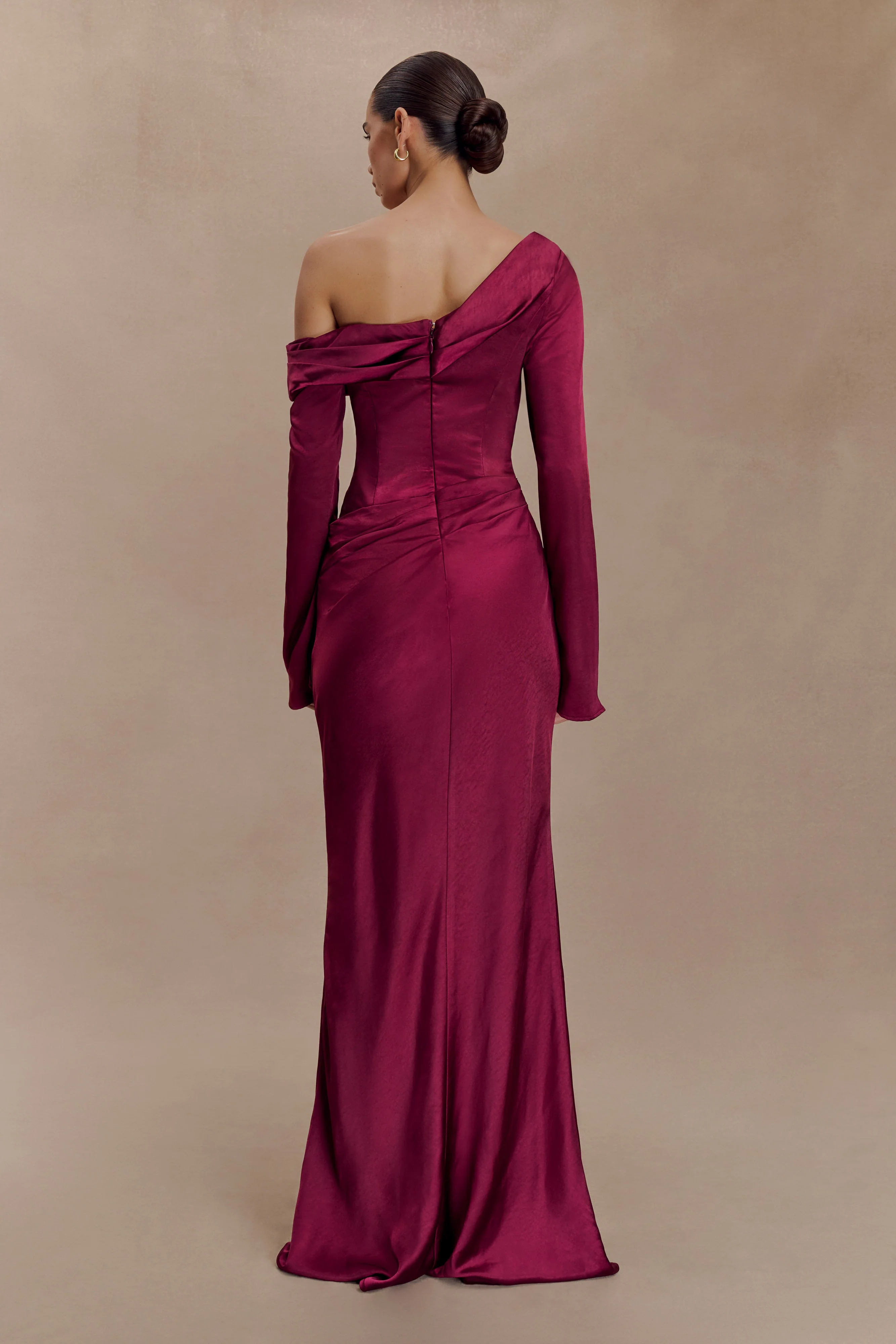 Iris Long Sleeve Satin Maxi Dress - Mahogany - Image 2