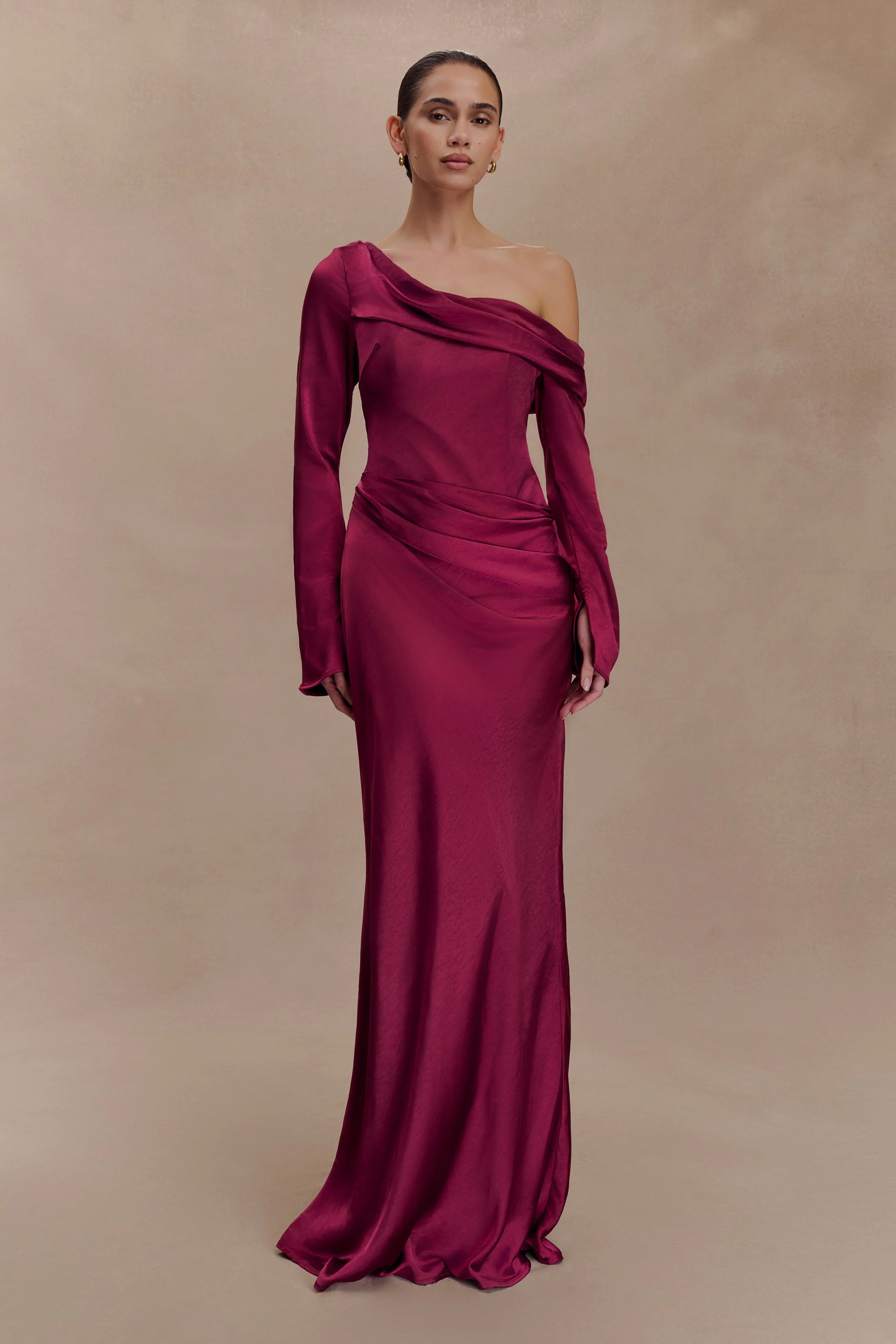 Iris Long Sleeve Satin Maxi Dress - Mahogany - Image 7