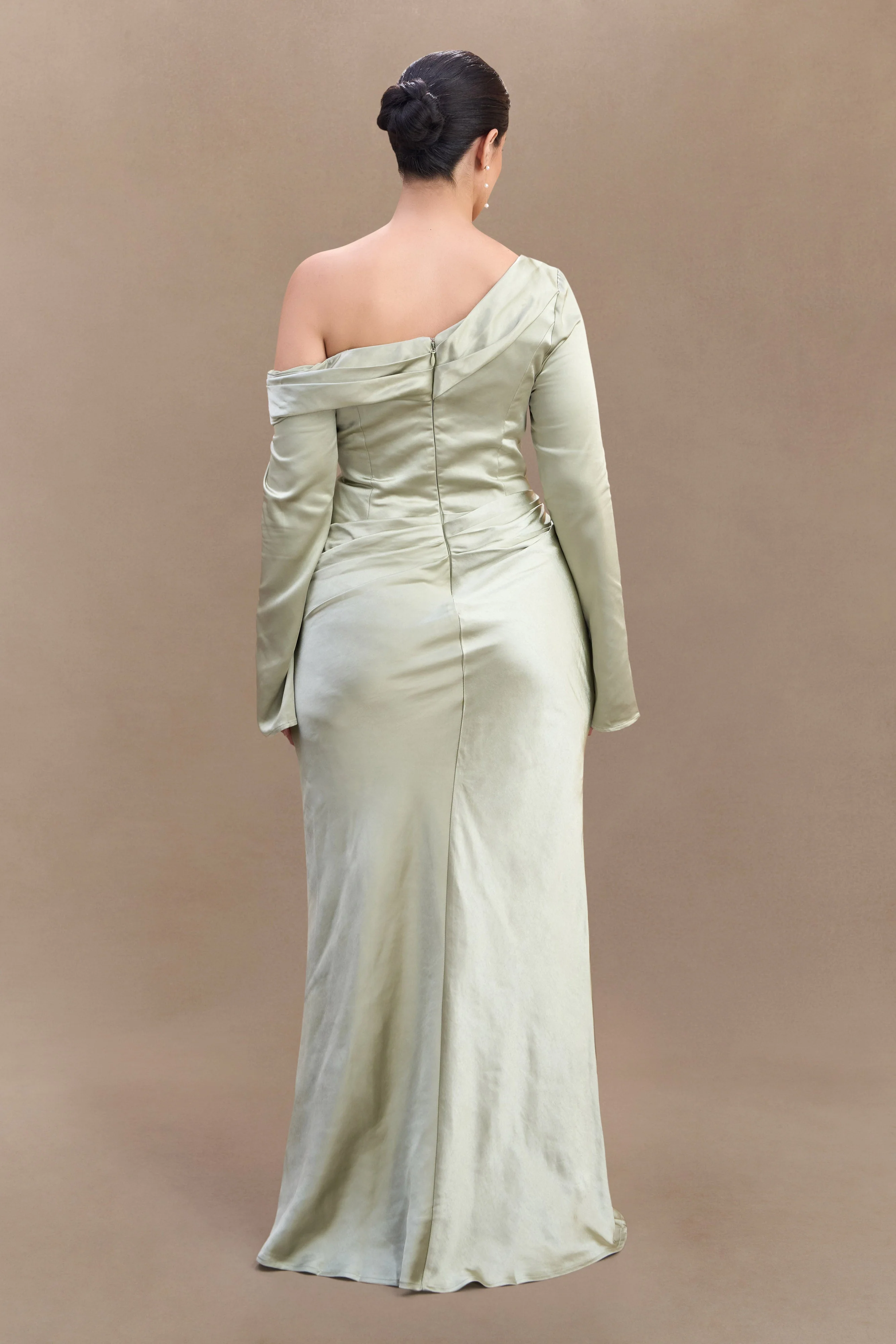 Iris Long Sleeve Satin Maxi Dress - Sage - Image 5