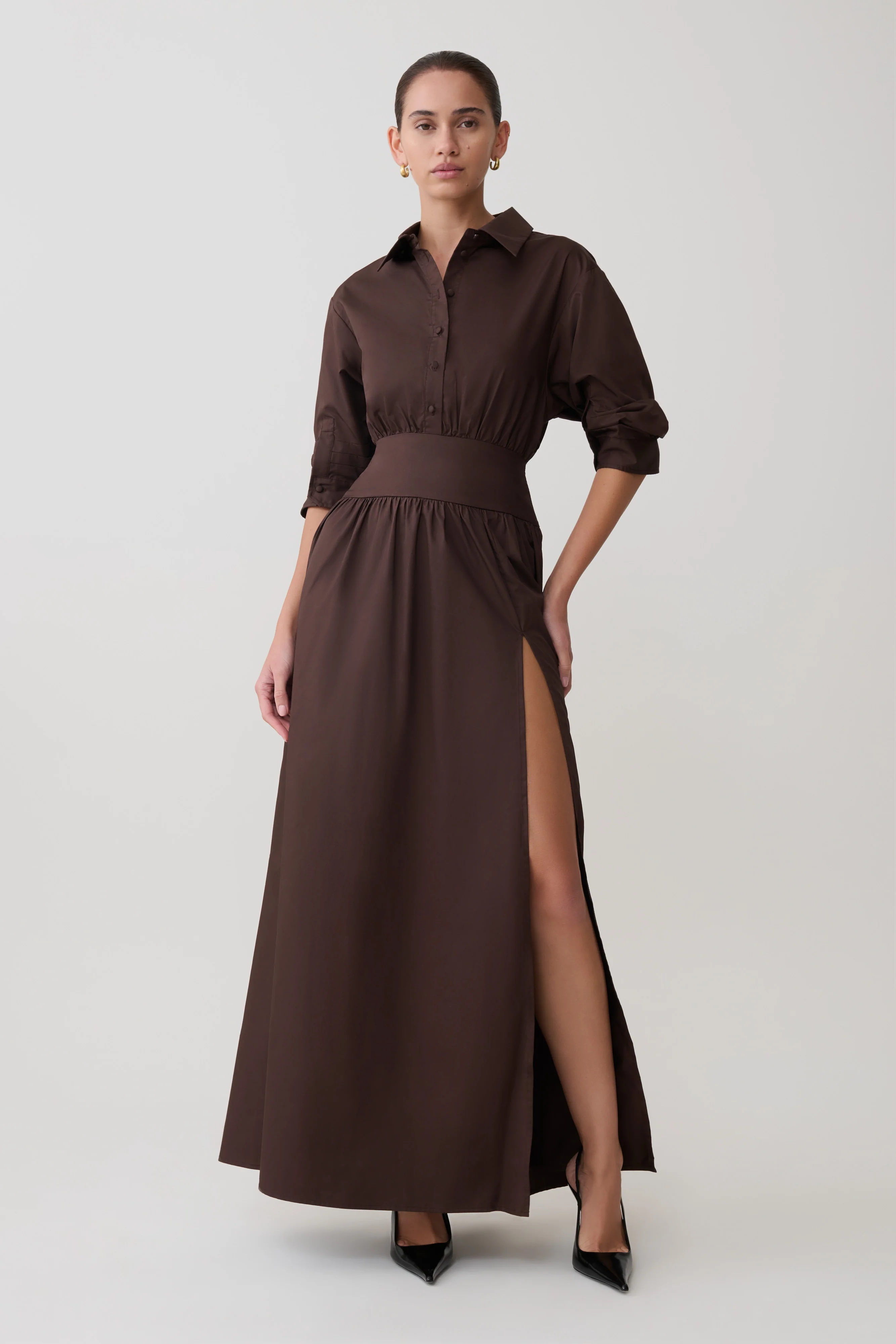 Isolde Long Sleeve Cotton Maxi Dress - Dark Chocolate - Image 2