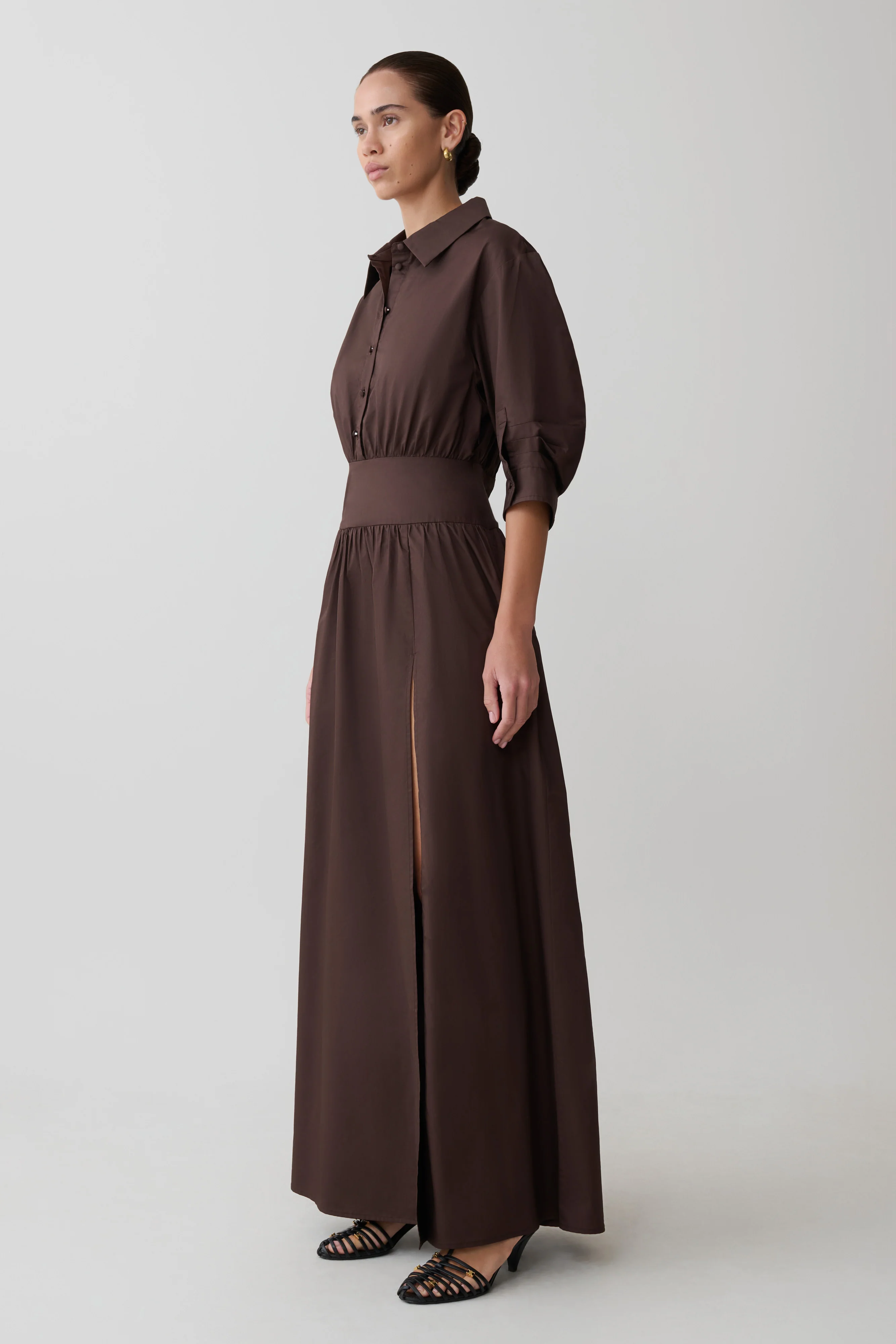 Isolde Long Sleeve Cotton Maxi Dress - Dark Chocolate - Image 7