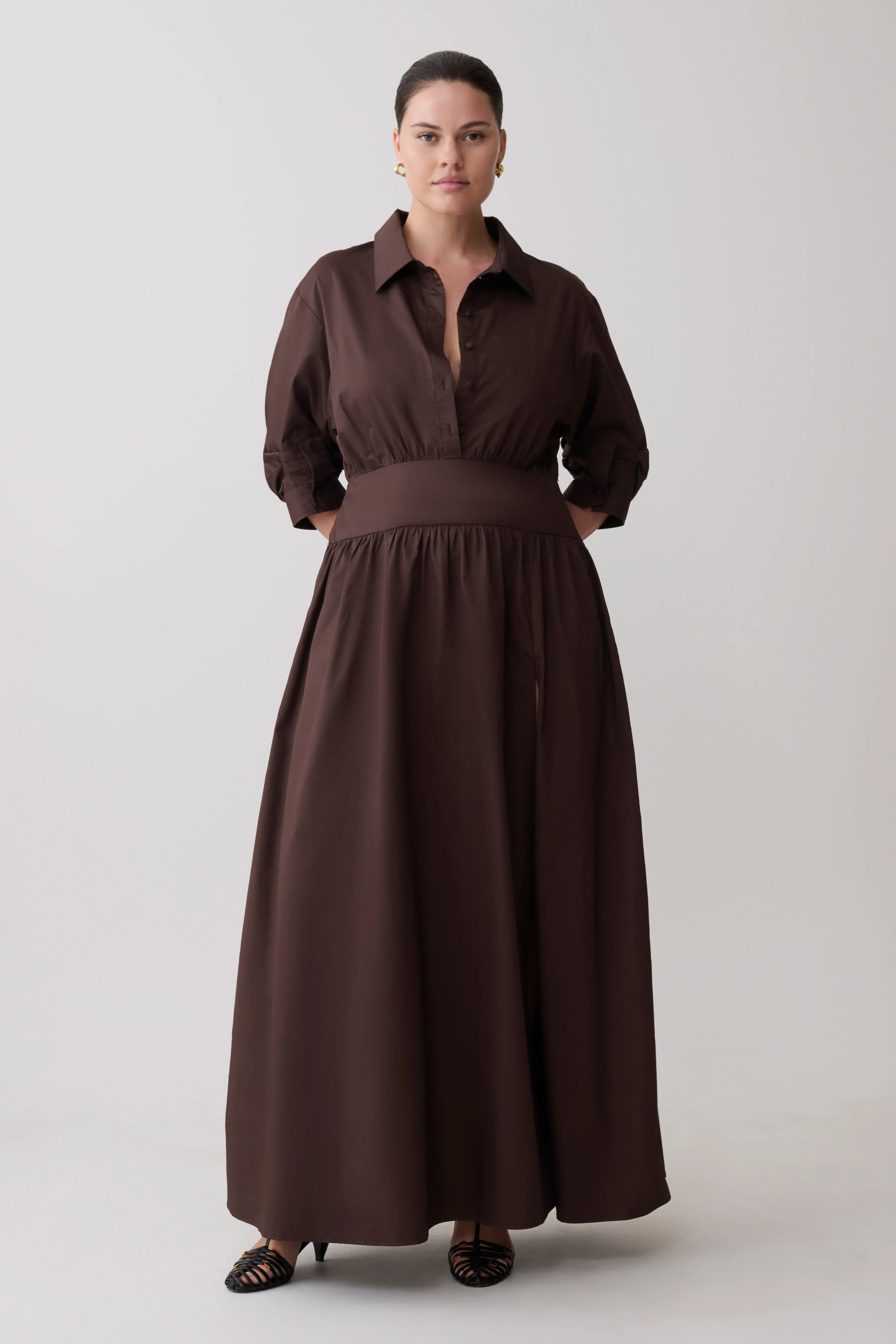 Isolde Long Sleeve Cotton Maxi Dress - Dark Chocolate - Image 8