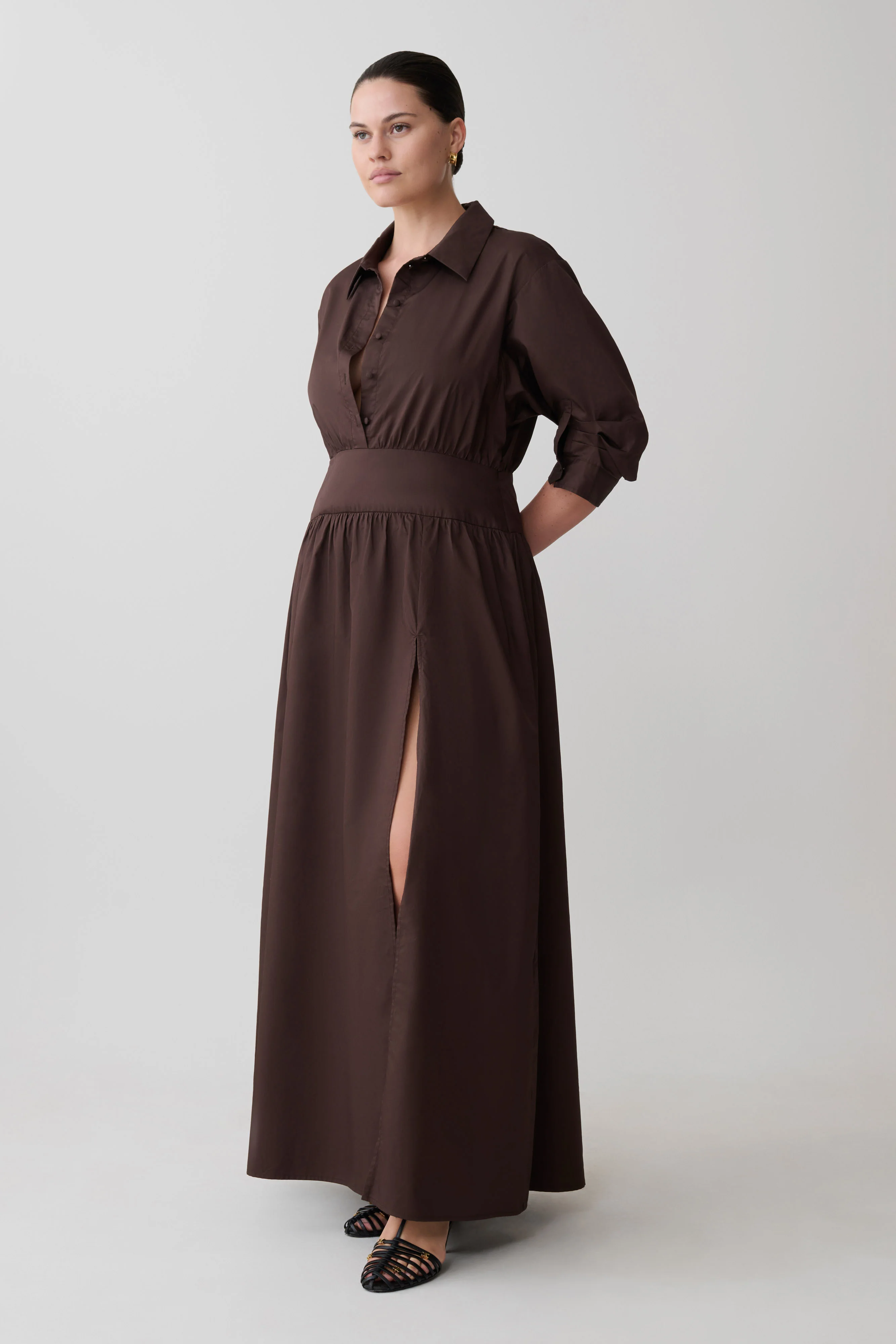 Isolde Long Sleeve Cotton Maxi Dress - Dark Chocolate - Image 9